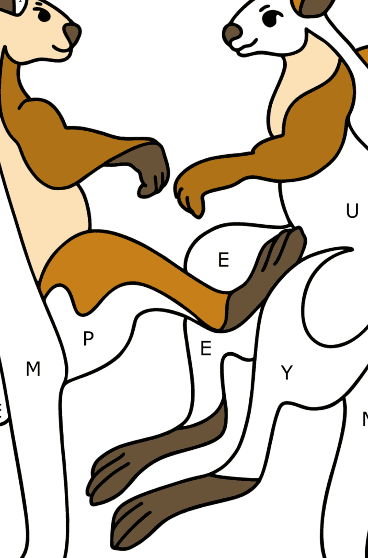 Ausmalbild Känguru-Ringen - Ausmalen nach Buchstaben für Kinder