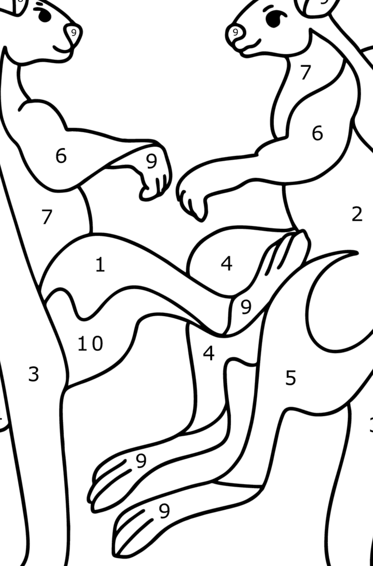 Ausmalbild Känguru-Ringen - Malen nach Zahlen für Kinder