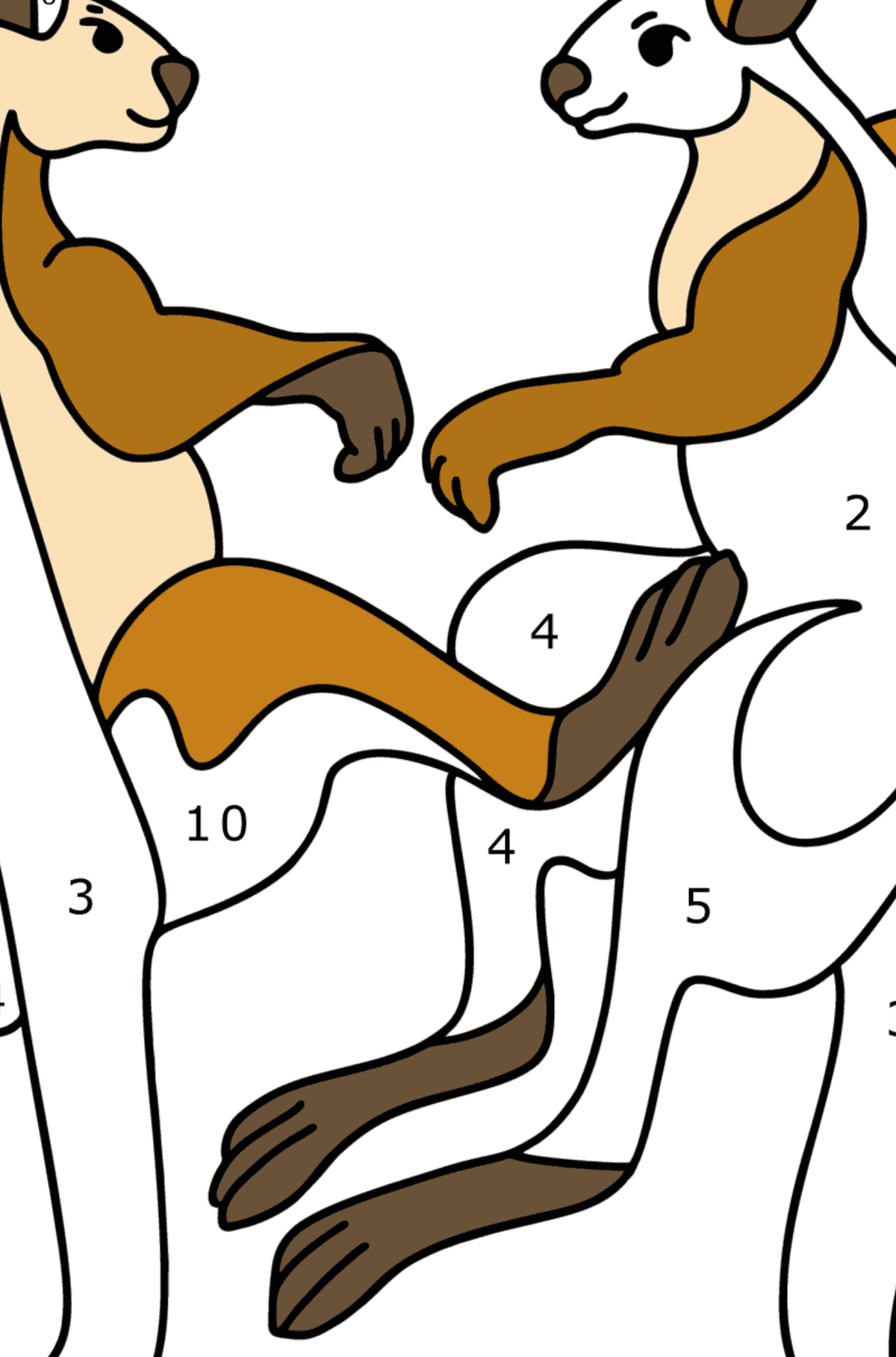 Kolorowanka Zapasy z kangurami - Koloruj według numerów dla dzieci