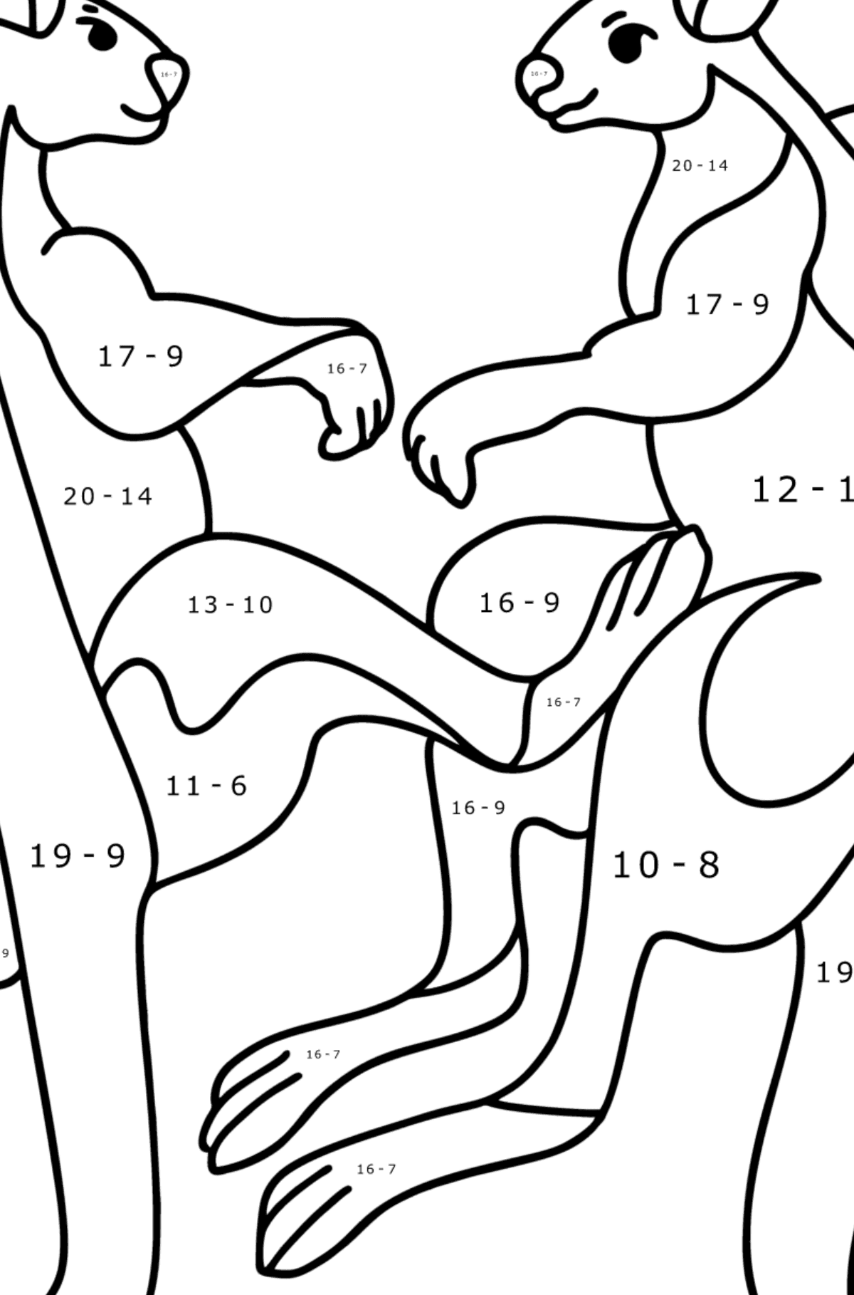 Kangaroo Wrestling coloring page - Math Coloring - Subtraction for Kids