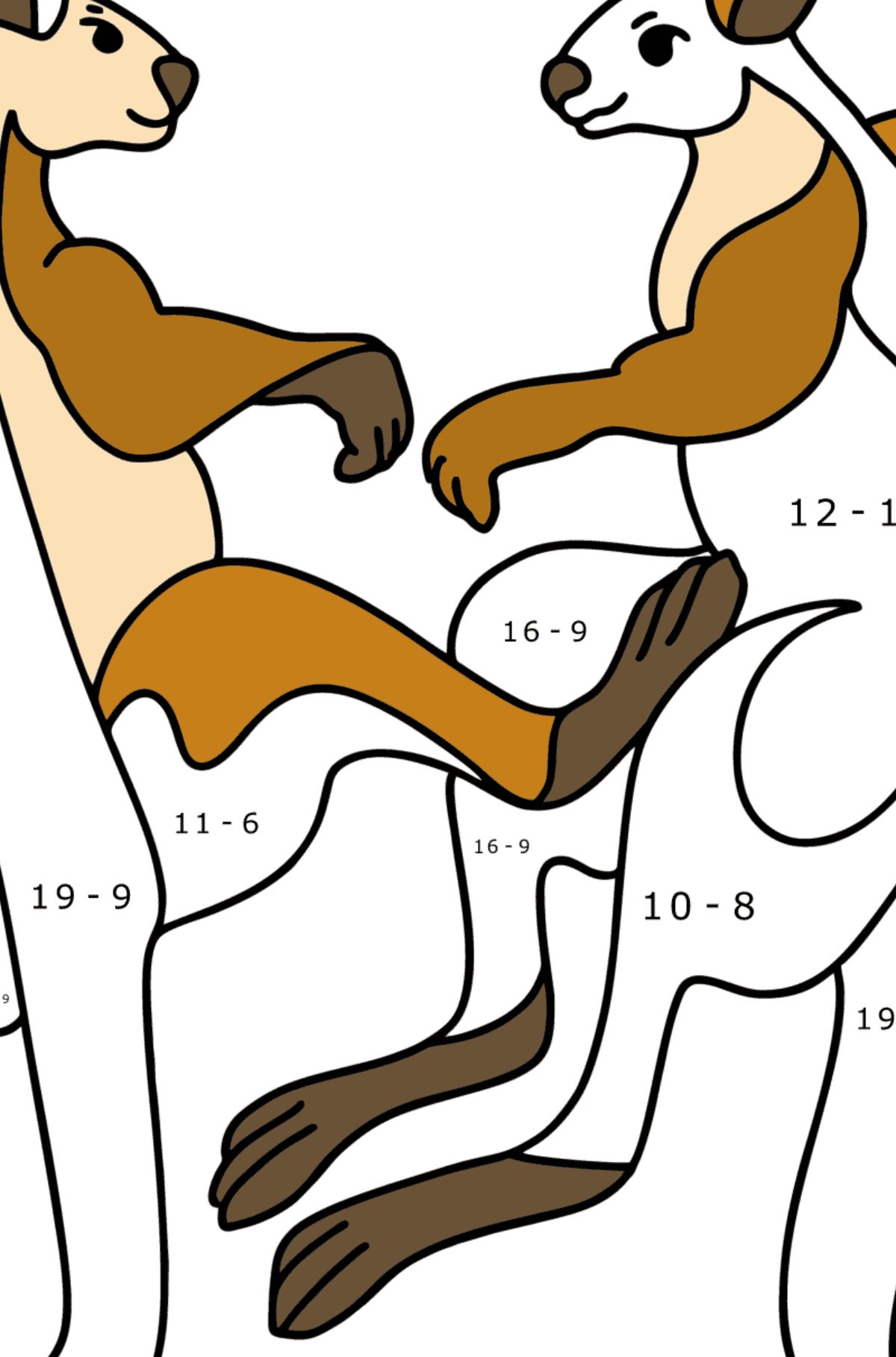 Kolorowanka Zapasy z kangurami - Kolorowanki matematyczne odejmowanie dla dzieci