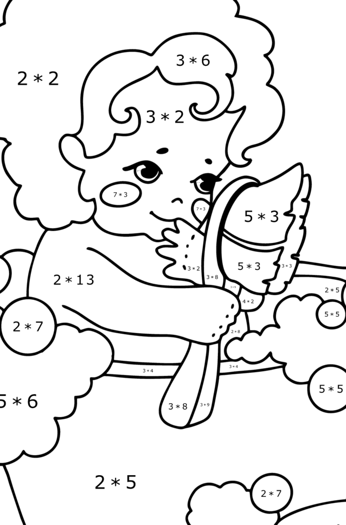 Värityskuva Vauva kylpee - Matemaattinen Värityskirja - Kertolasku lapsille
