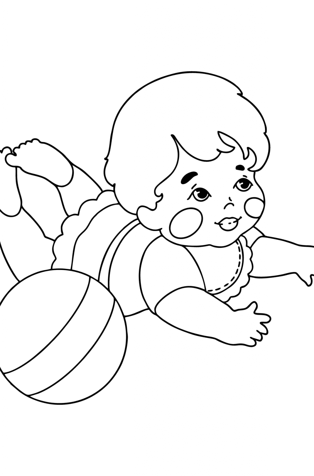 Tegning til farvning baby med en bold online og print gratis 