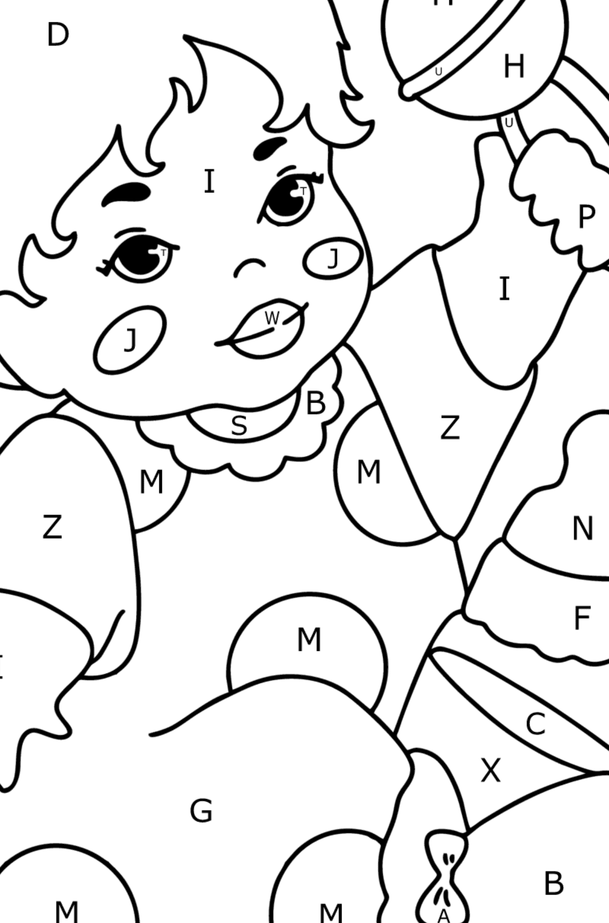 Desenho Bebê com chocalho para colorir - Colorir por Letras para Crianças