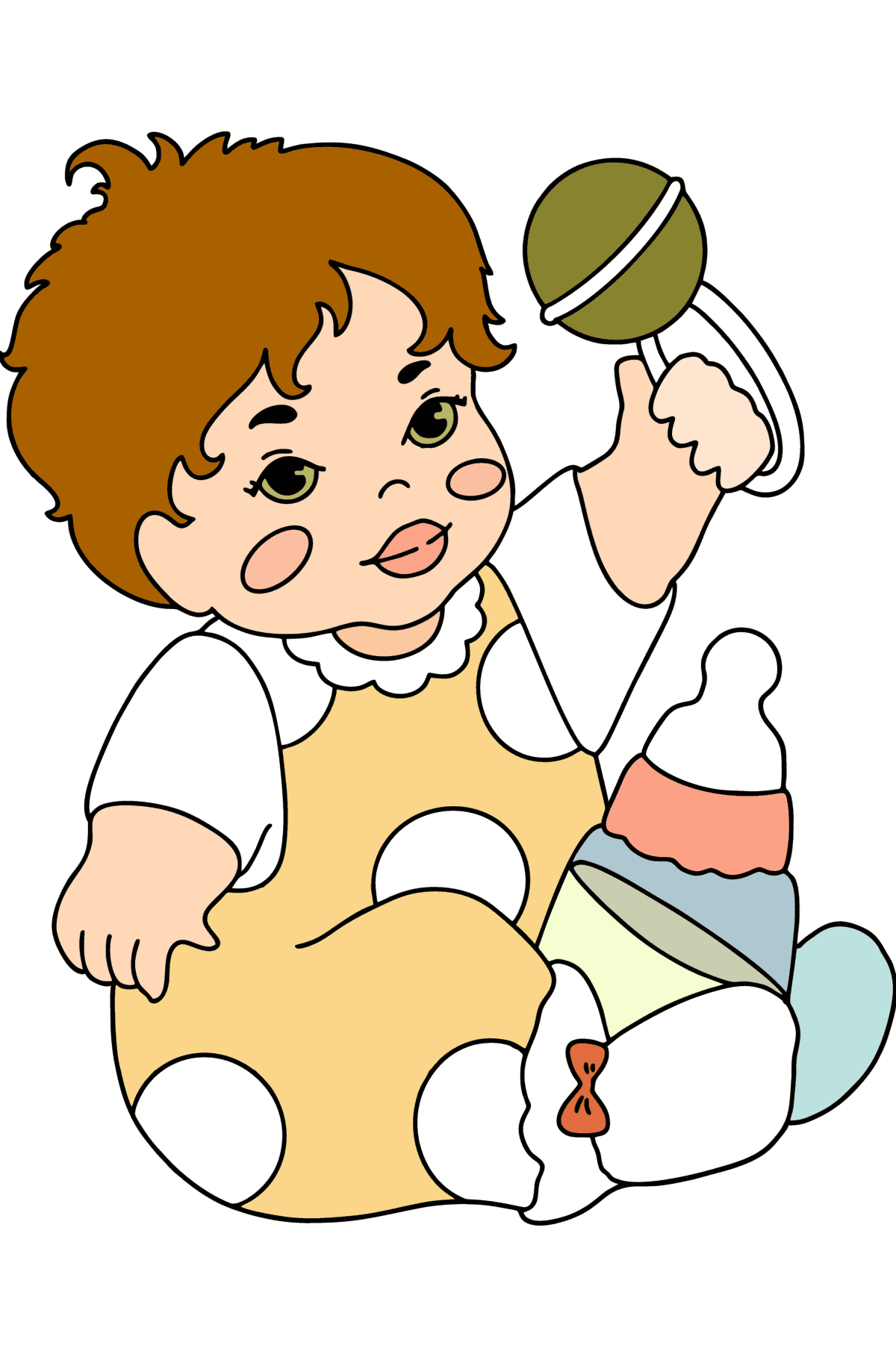 Dibujo Bebé con un sonajero para colorear - Dibujos para Colorear para Niños