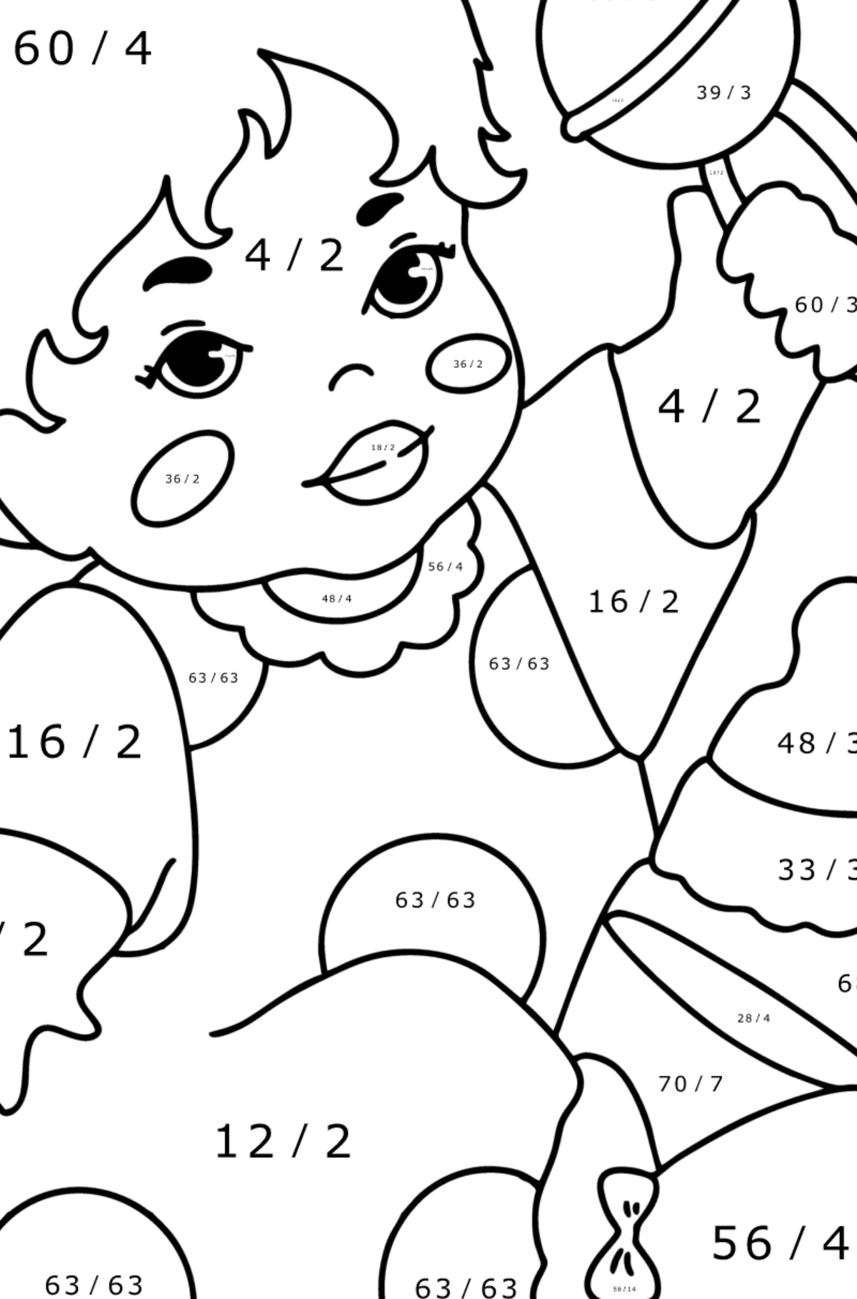 Boyama sayfası Çıngıraklı bebek - Matematik Boyama - Bölme çocuklar için