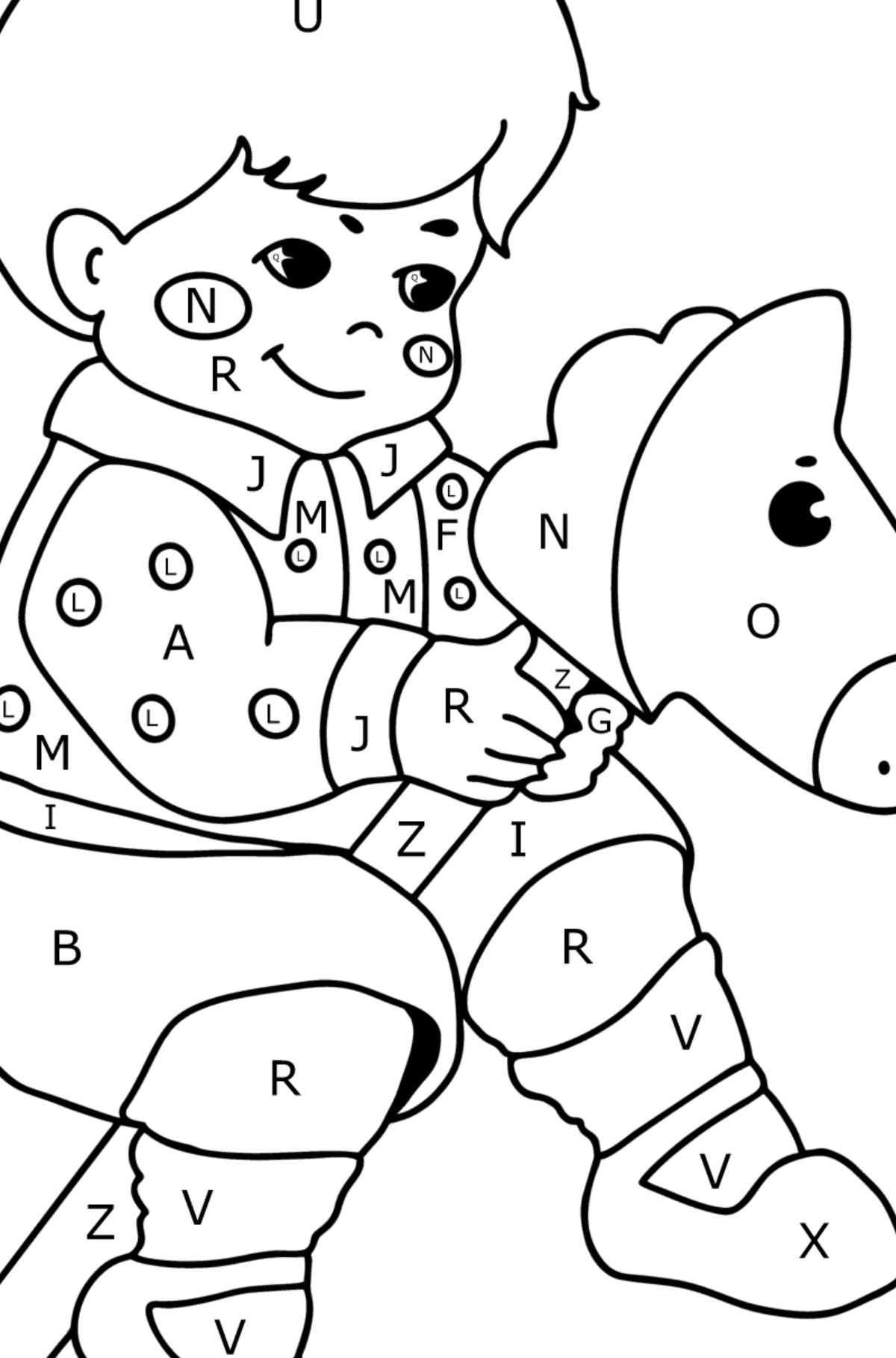 Desenho Menino e cavalo para colorir - Colorir por Letras para Crianças