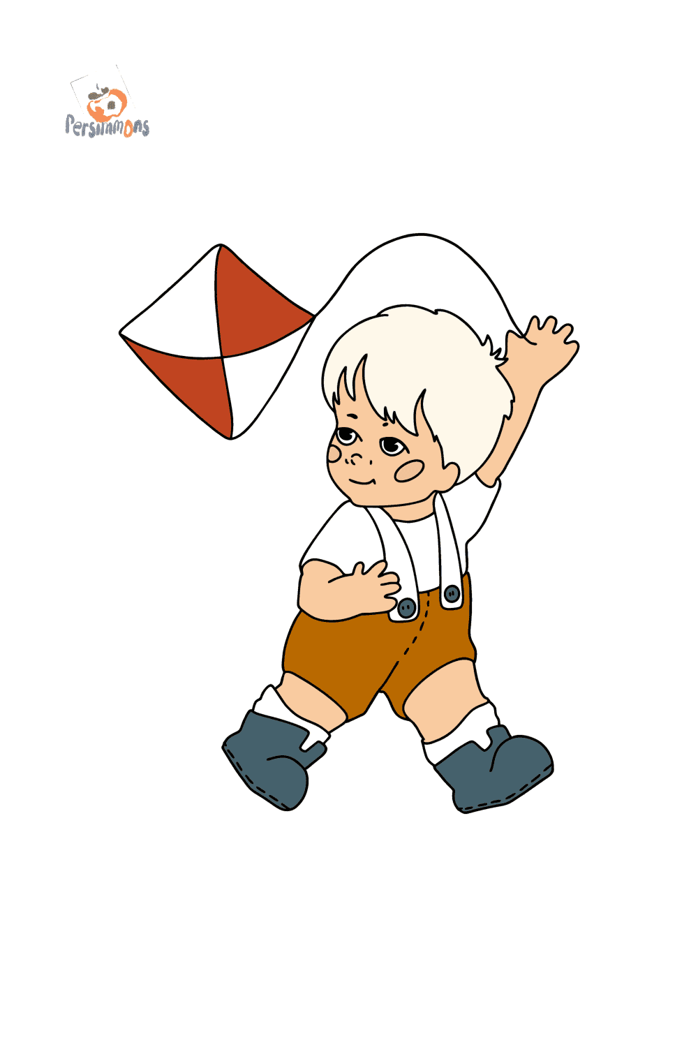 Boy and kite oloring page online and print for free 