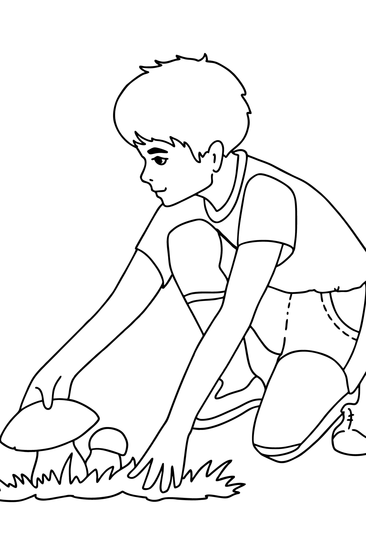 Раскраска Мальчик собирает грибы - Картинки для Детей