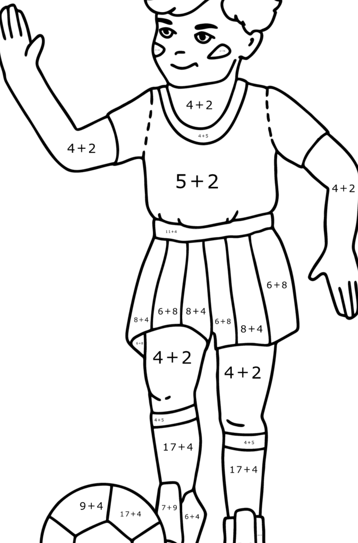 Boyama sayfası Erkek futbolcu - Matematik Boyama - Toplama çocuklar için