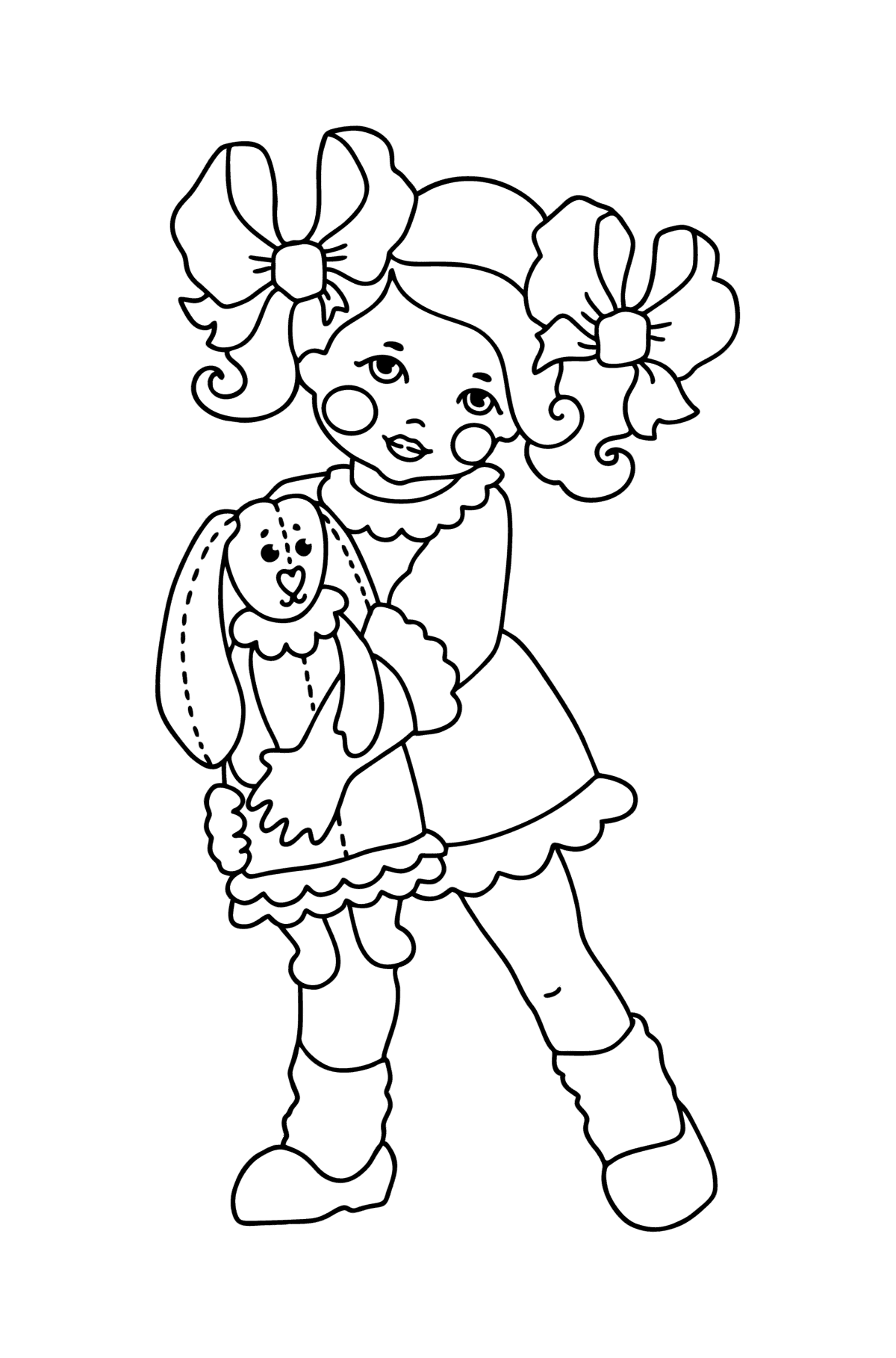 Girl and hare сoloring page - Coloring Pages for Kids