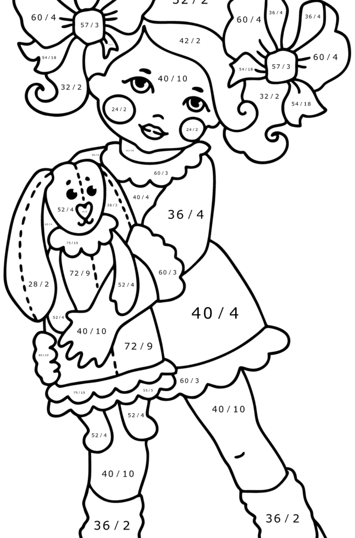 Boyama sayfası Kız ve tavşan - Matematik Boyama - Bölme çocuklar için