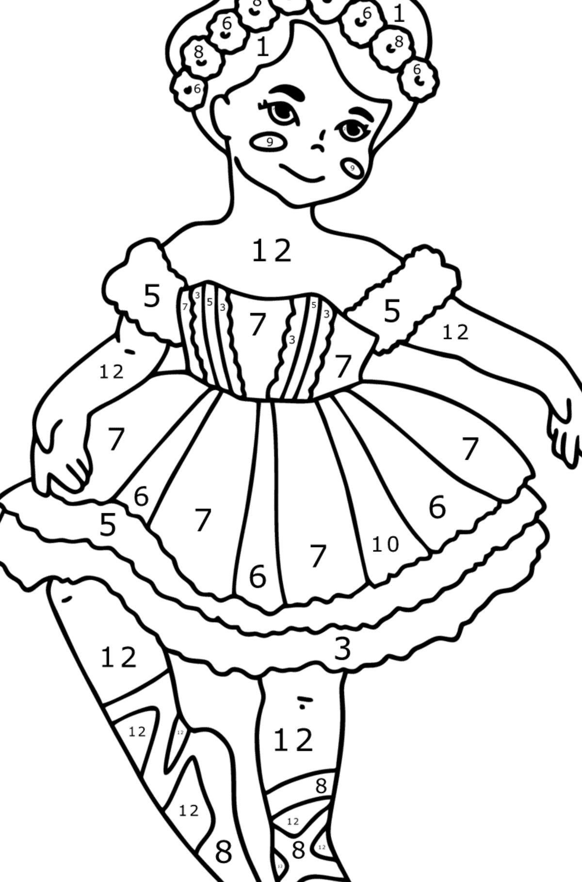 Ballerina girl сoloring page - Coloring by Numbers for Kids