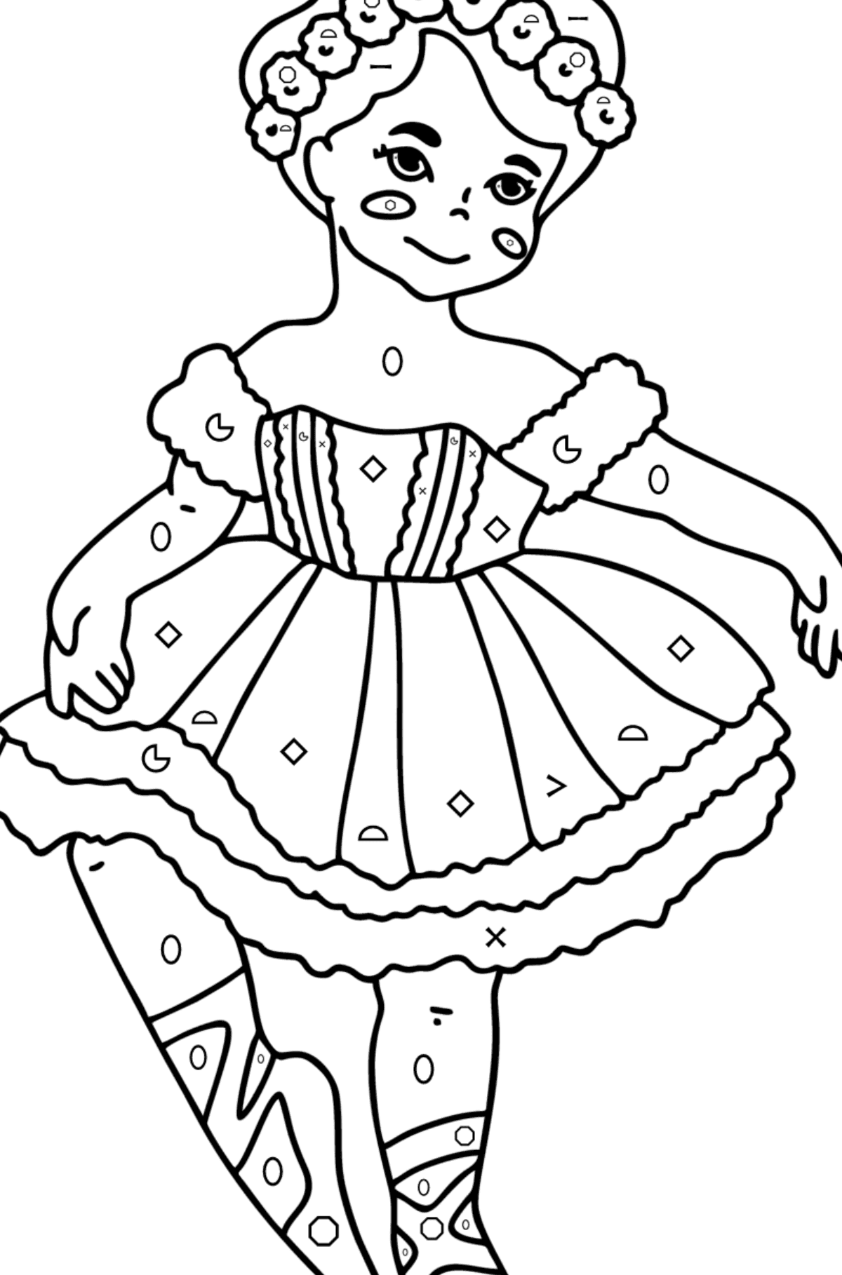 Ballerina girl сoloring page - Coloring by Symbols and Geometric Shapes for Kids