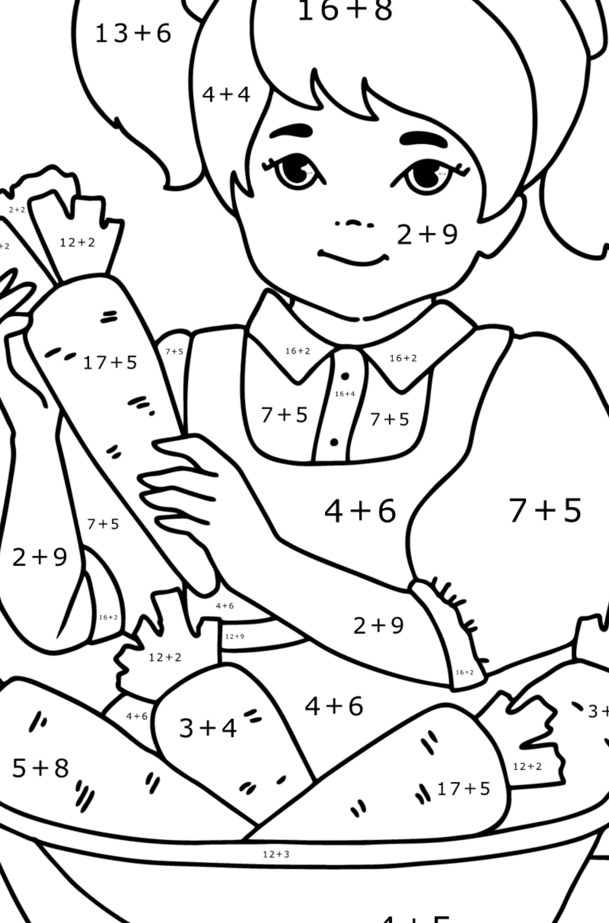 Girl in the kitchen сoloring page - Math Coloring - Addition for Kids