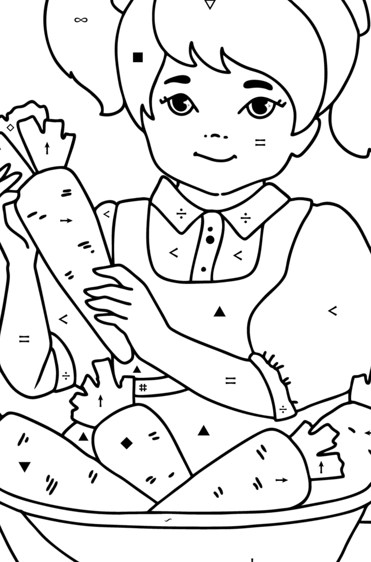 Girl in the kitchen сoloring page - Coloring by Symbols for Kids