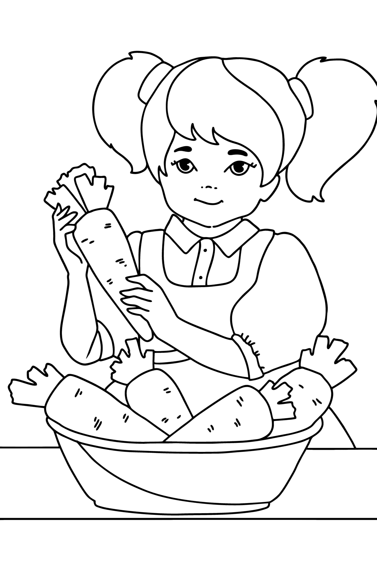 Tegning til fargelegging Jente på kjøkkenet - Tegninger til fargelegging for barn