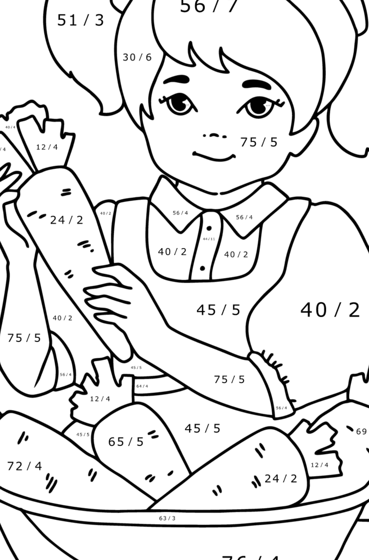 Boyama sayfası Mutfaktaki kız - Matematik Boyama - Bölme çocuklar için