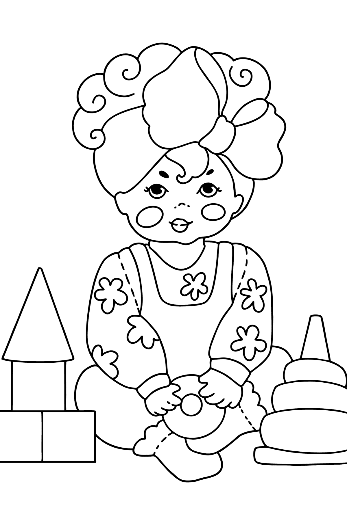 Little girl with a bow сoloring page - Coloring Pages for Kids
