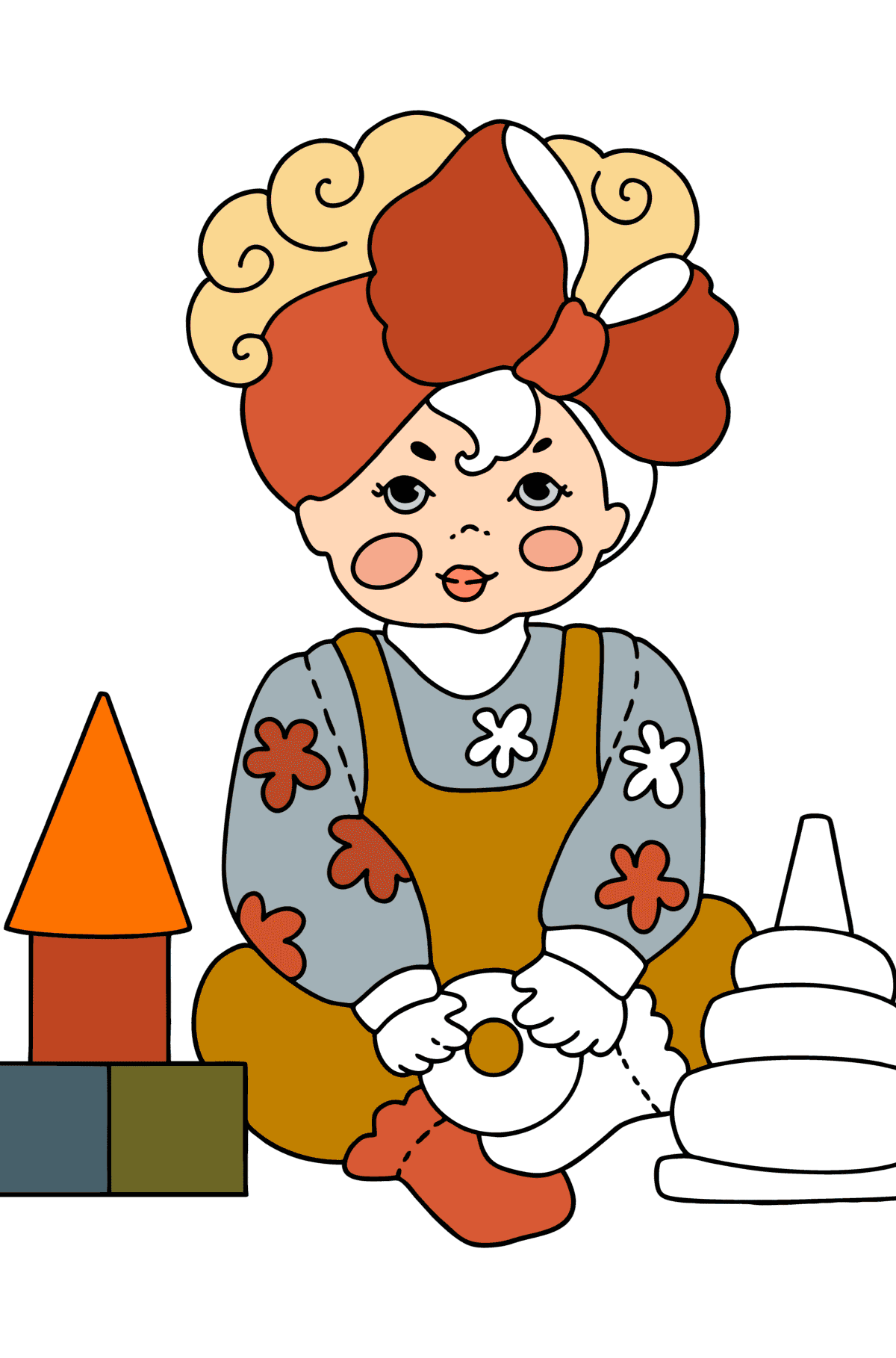 Little girl with a bow сoloring page - Coloring Pages for Kids