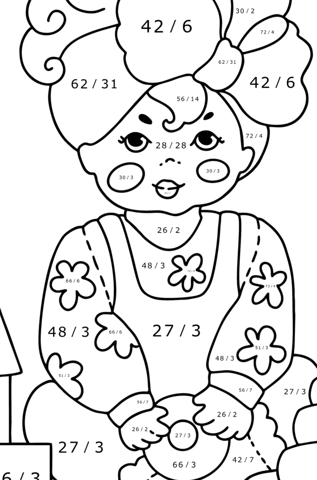 Boyama sayfası Bir yay ile küçük kız - Matematik Boyama - Bölme çocuklar için