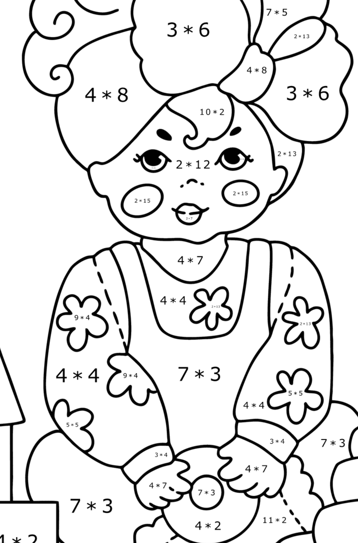 Desenho Menina com um arco para colorir - Colorindo com Matemática - Multiplicação para Crianças