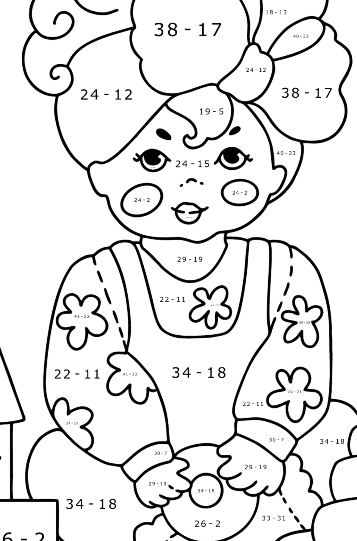 Boyama sayfası Bir yay ile küçük kız - Matematik Boyama - Çıkarma çocuklar için
