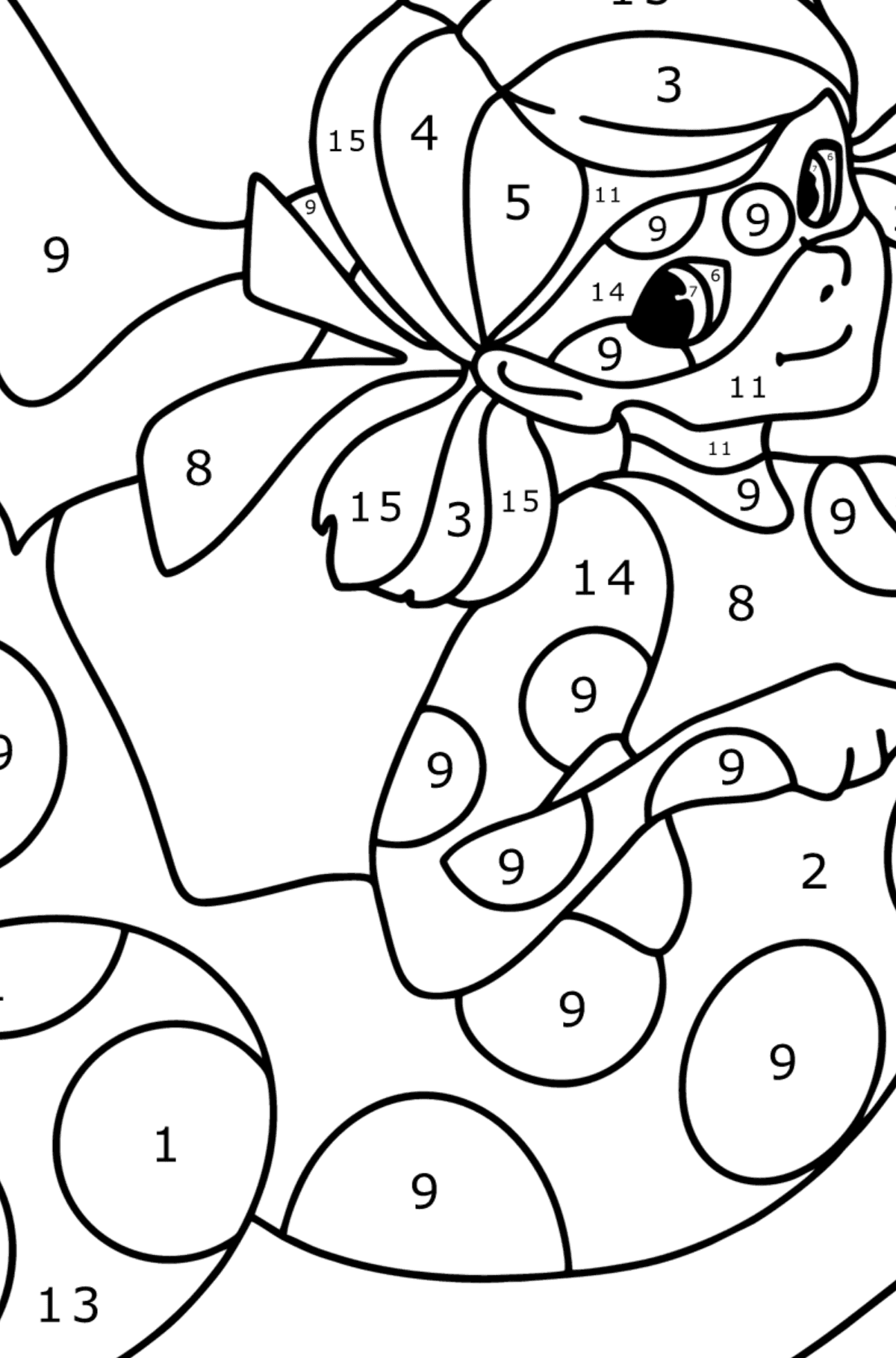 Desen de colorat Aqua Ladybug - Desen de colorat după Număr pentru copii