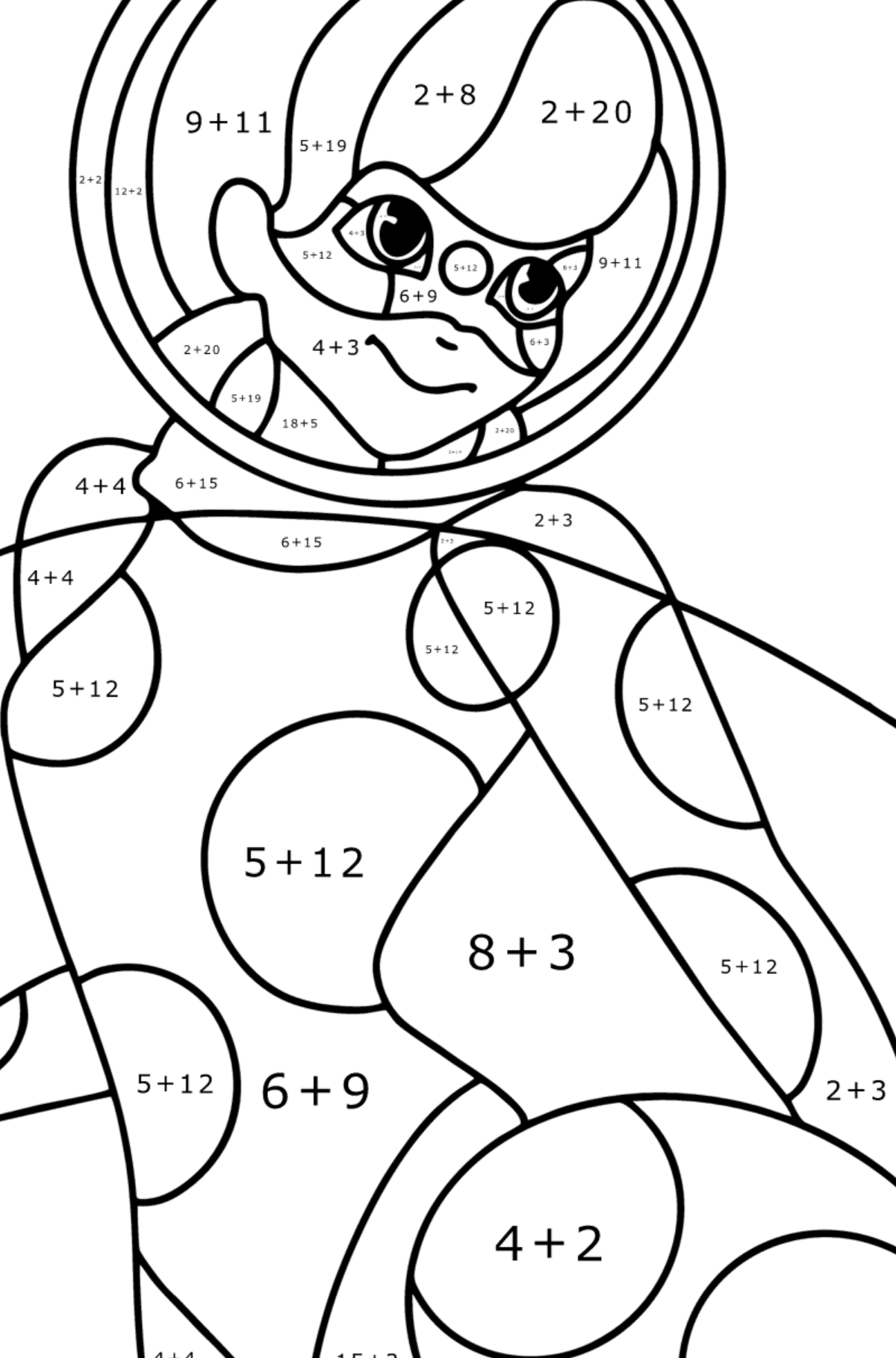 Ausmalbild Cosmo bug - Mathe Ausmalbilder - Addition für Kinder