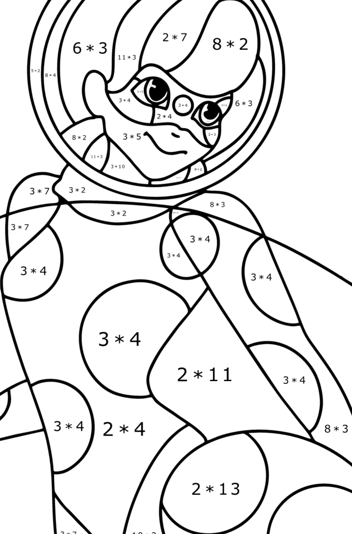 Ausmalbild Cosmo bug - Mathe Ausmalbilder - Multiplikation für Kinder
