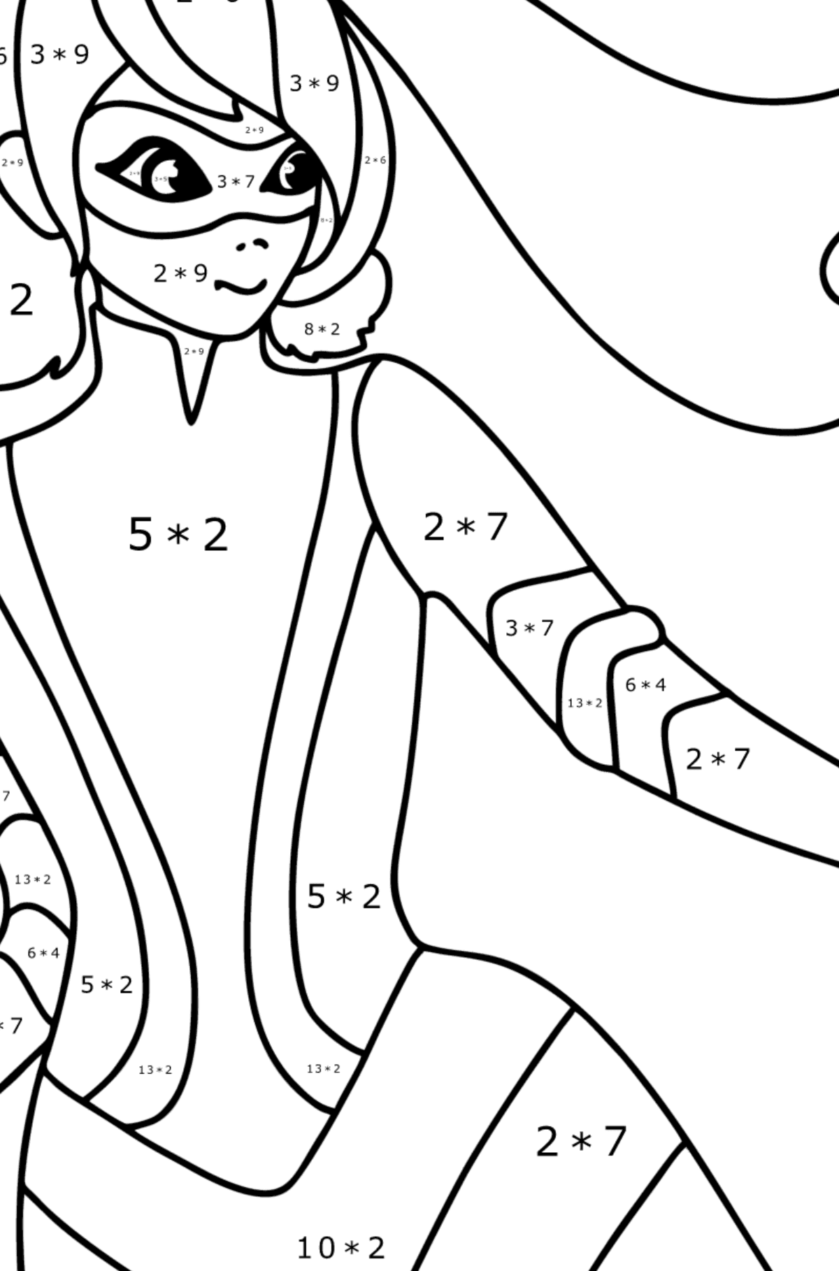 Ausmalbild Lady Bee Bug - Mathe Ausmalbilder - Multiplikation für Kinder
