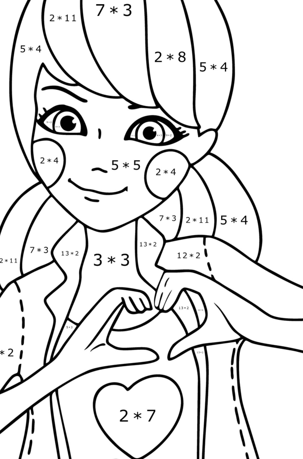 Ausmalbild Marinette - Mathe Ausmalbilder - Multiplikation für Kinder
