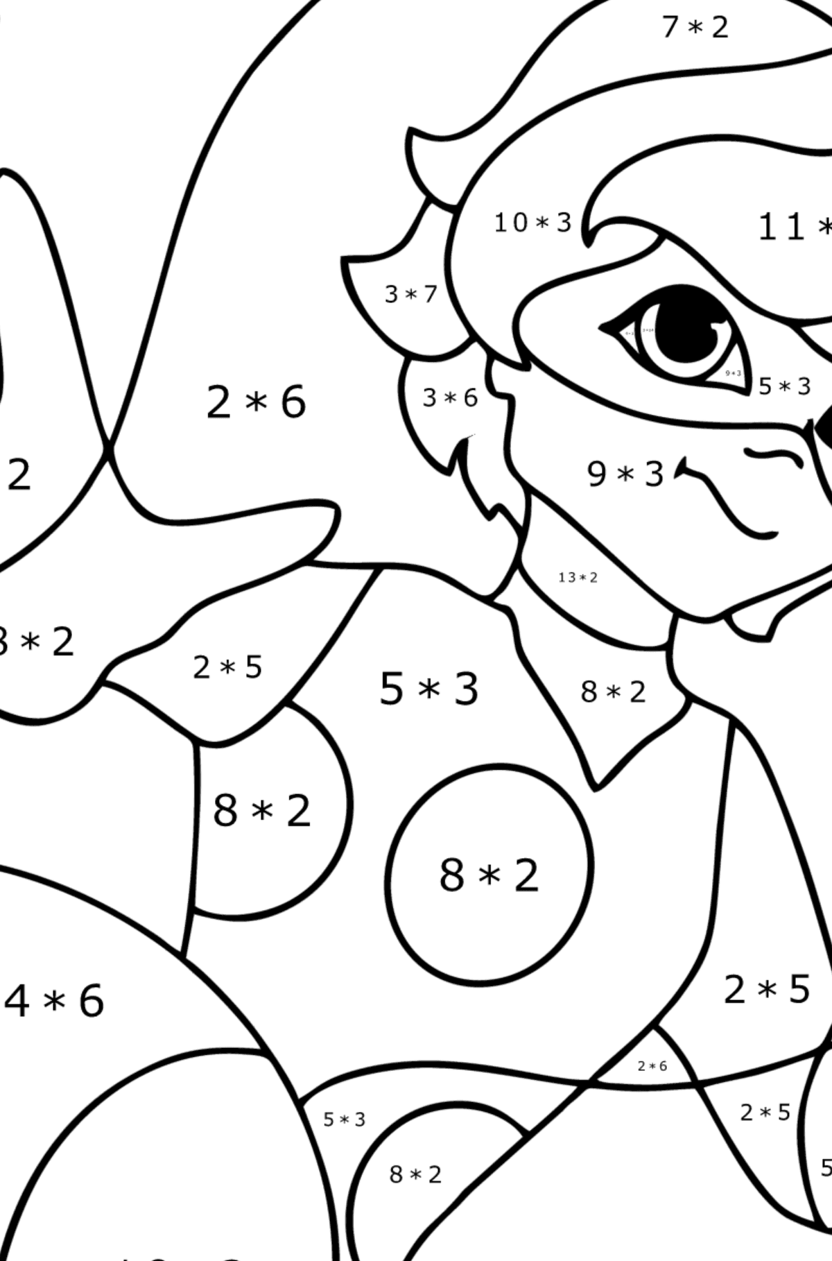 Ausmalbild Mr Bug (Miraculous) - Mathe Ausmalbilder - Multiplikation für Kinder
