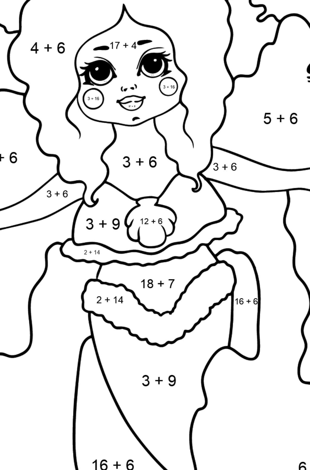 Mermaid and Colorful Corals coloring page - Math Coloring - Addition for Kids