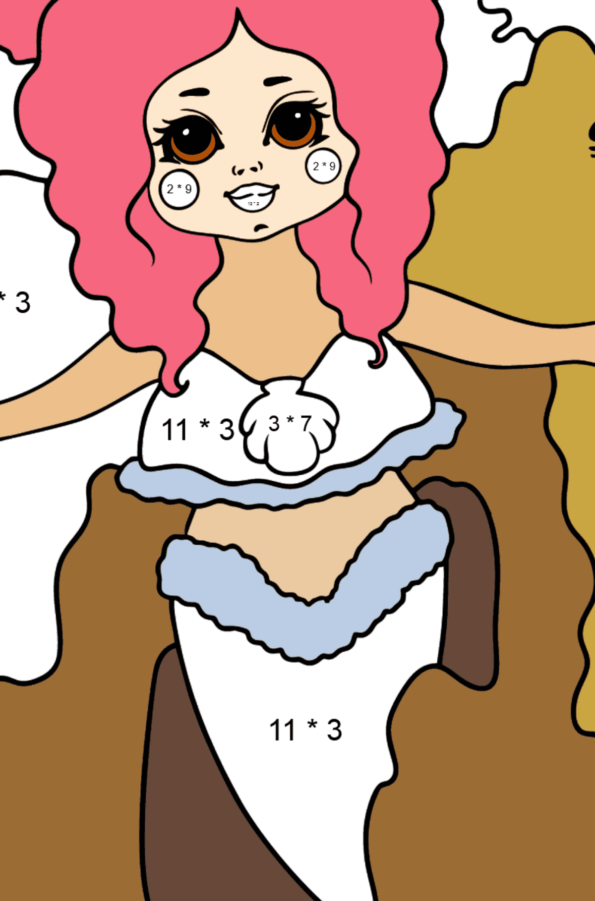 Mermaid and Colorful Corals coloring page - Math Coloring - Multiplication for Kids