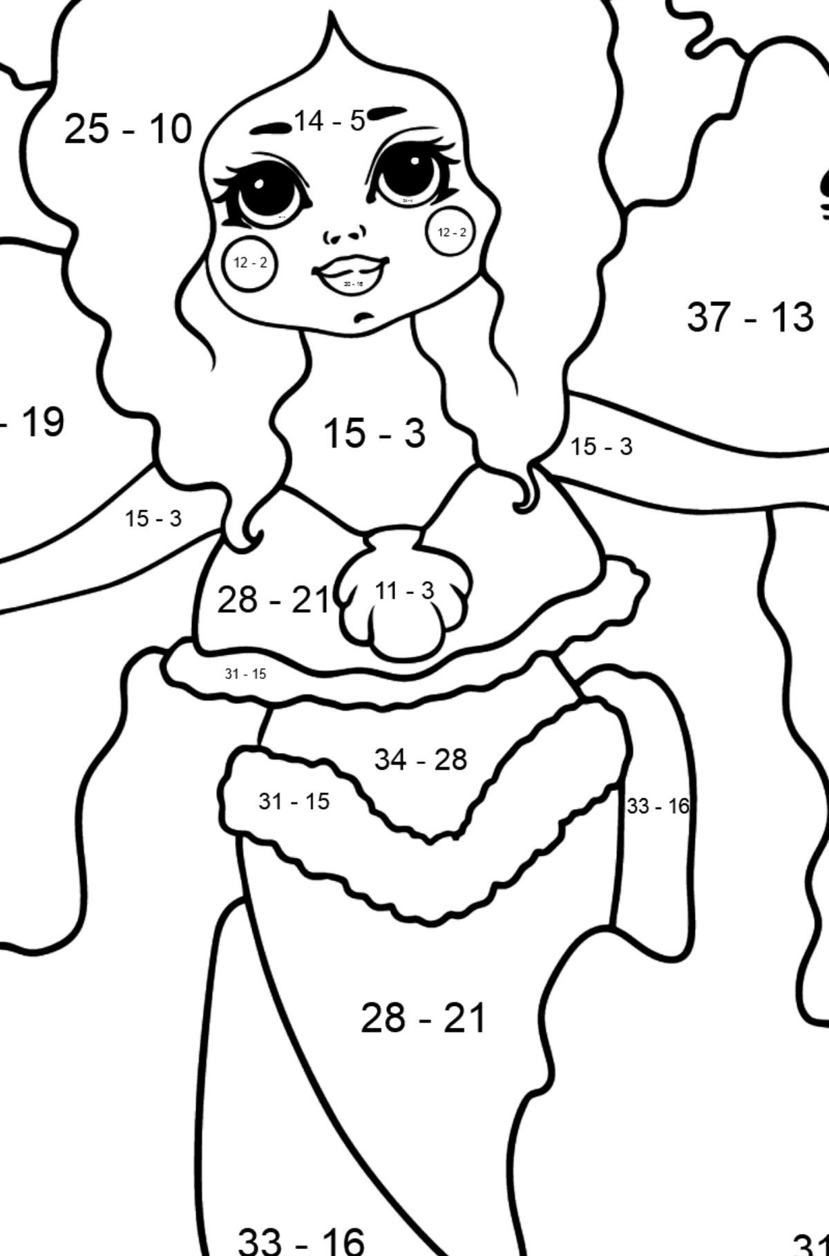 Mermaid and Colorful Corals coloring page - Math Coloring - Subtraction for Kids