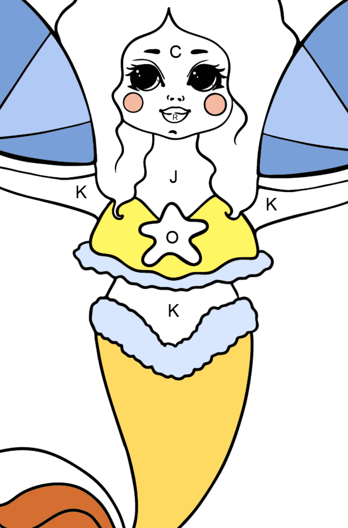 Sereia fofa para meninas para colorir - Colorir por Letras para Crianças