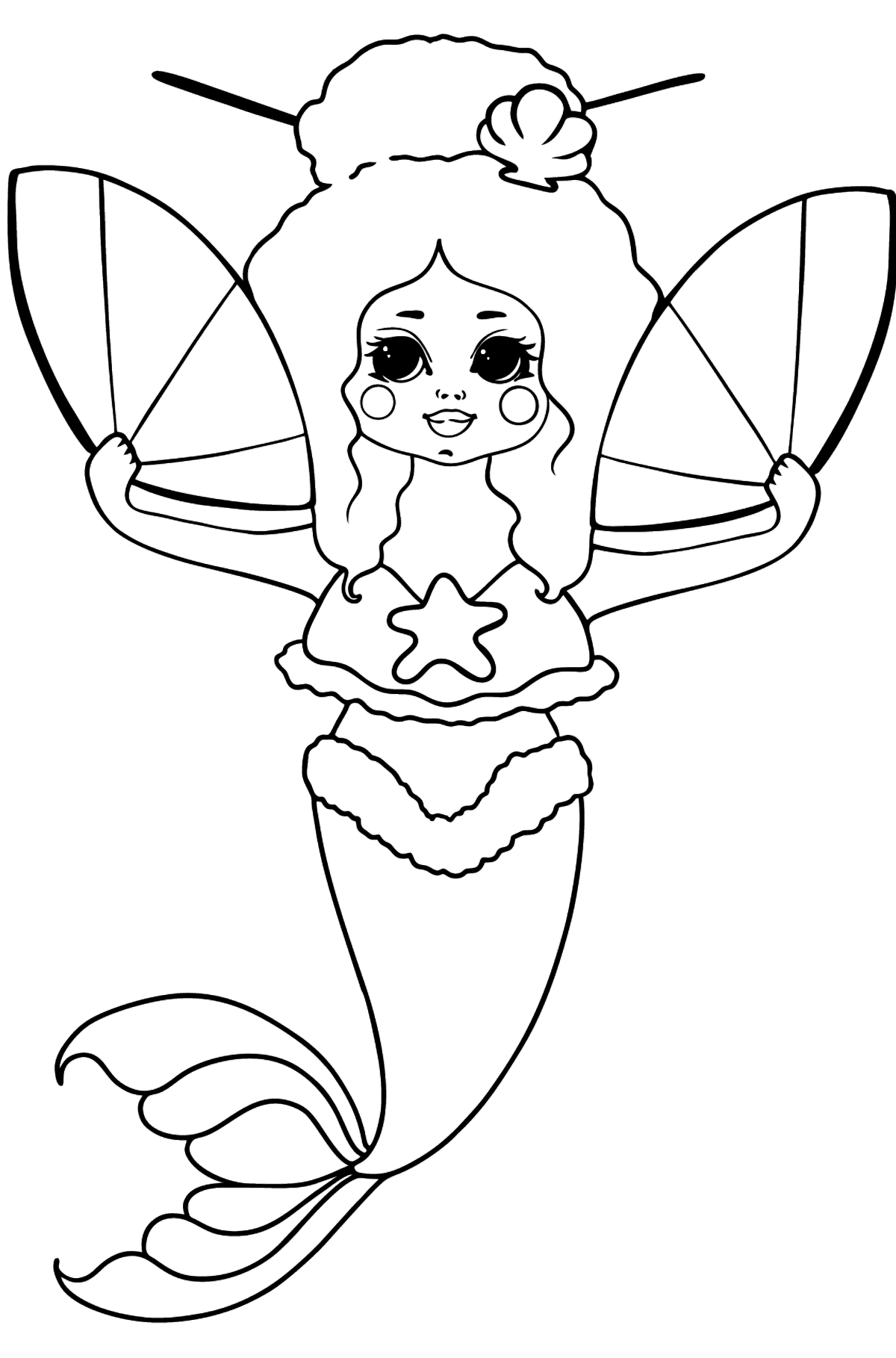Mermaid and Two Fans coloring page - Coloring Pages for Kids
