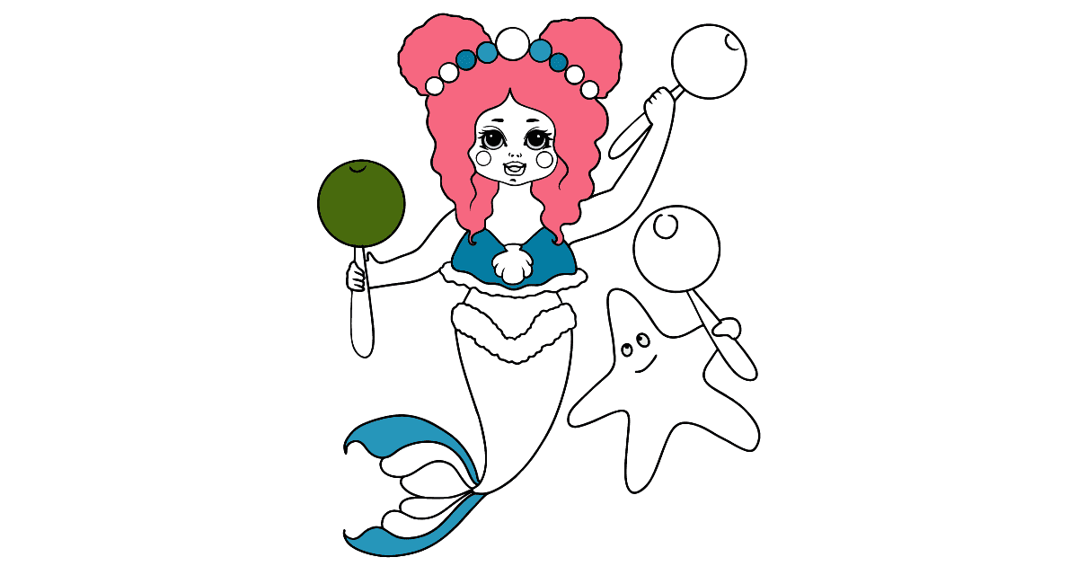 Tegninger til farvelægning Lille Havfrue Hent, print, online!