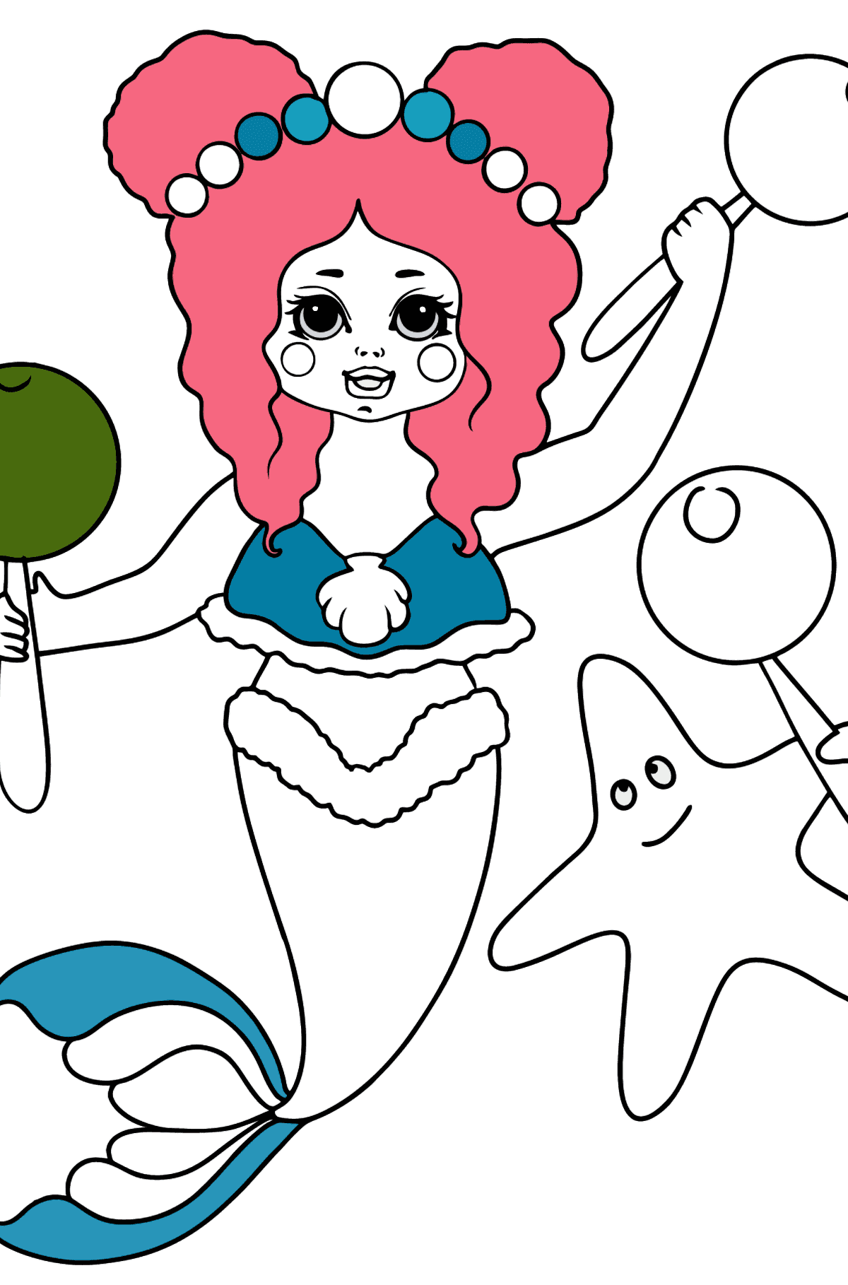 Boyama sayfası mutlu küçük deniz kızı - Boyamalar çocuklar için