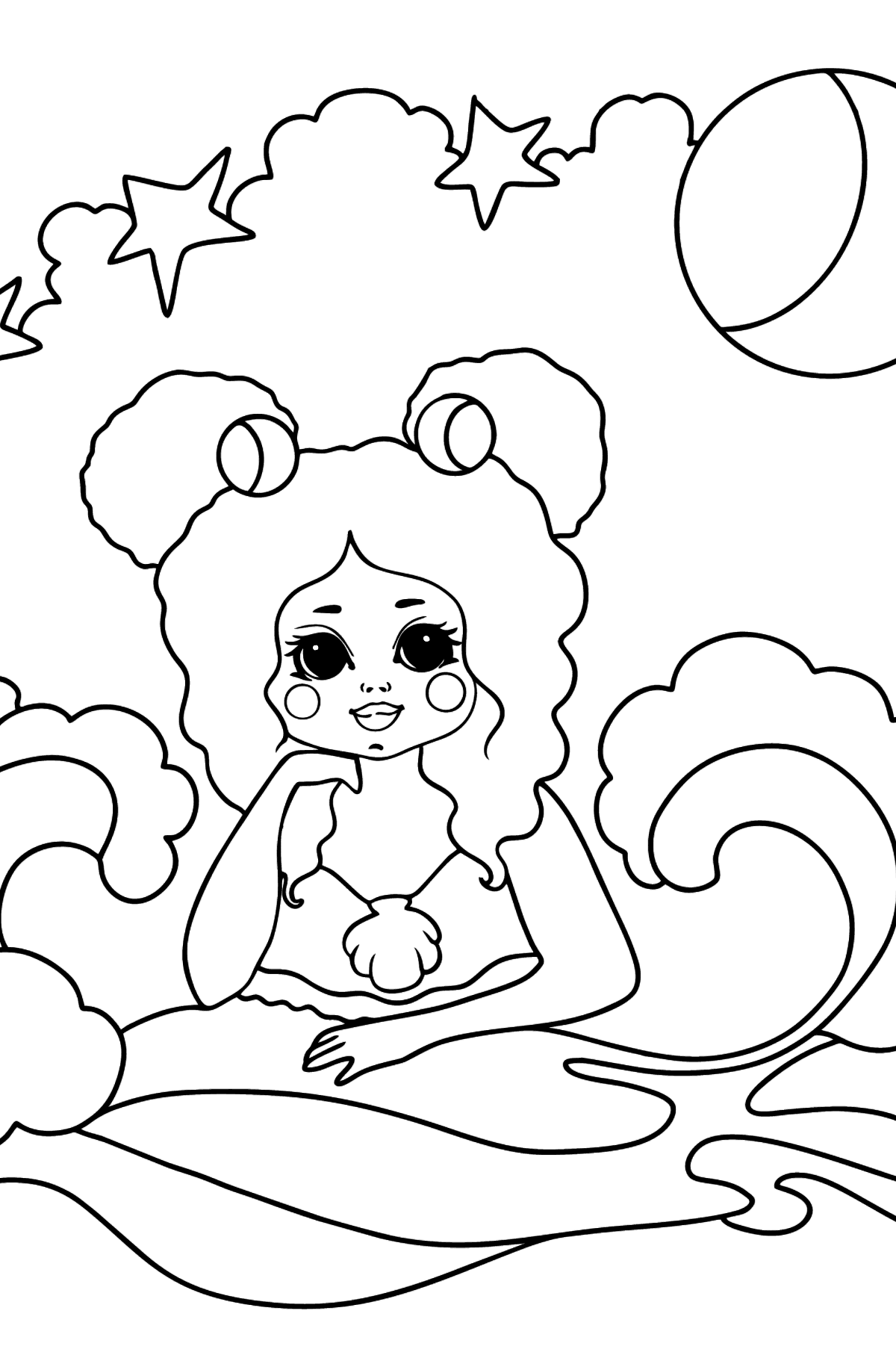 Mermaid and Moon coloring page - Coloring Pages for Kids