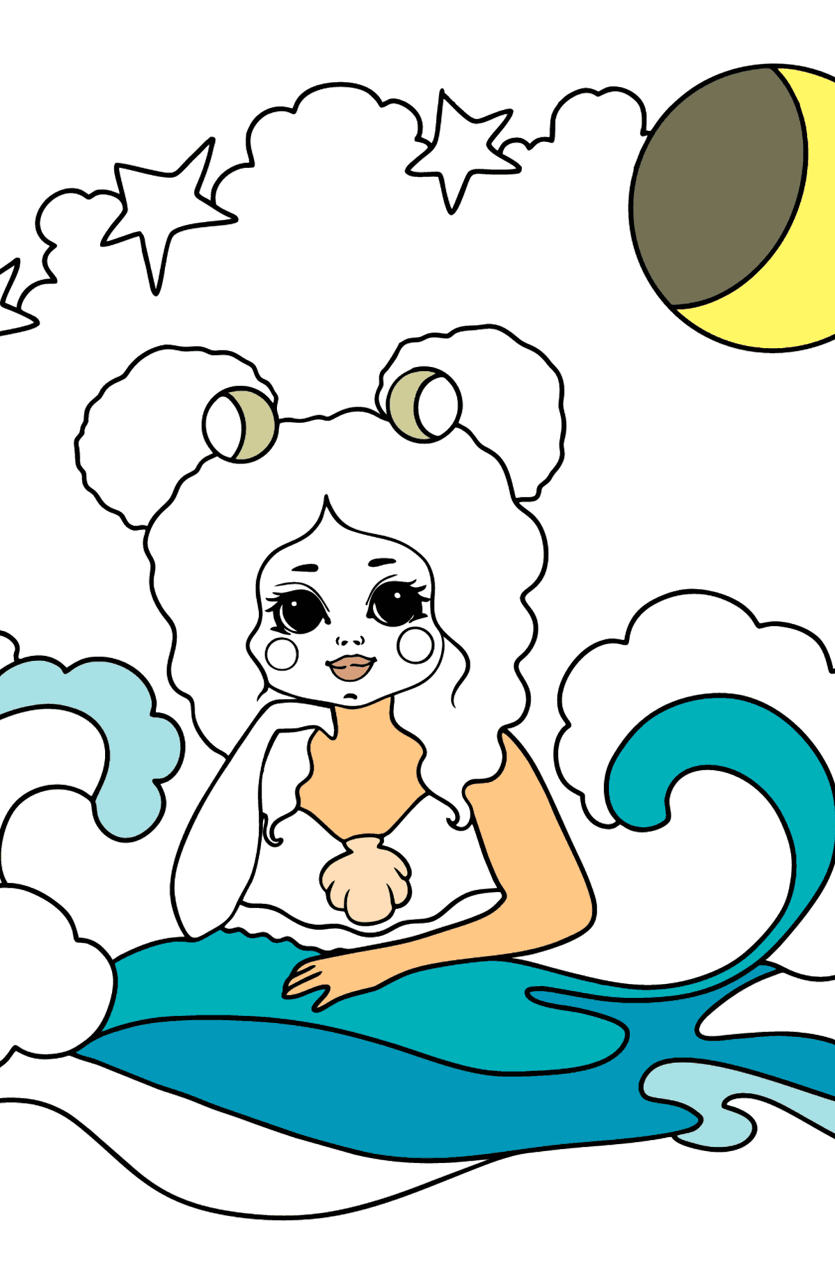 Dibujo de Sirena y Luna para colorear - Dibujos para Colorear para Niños