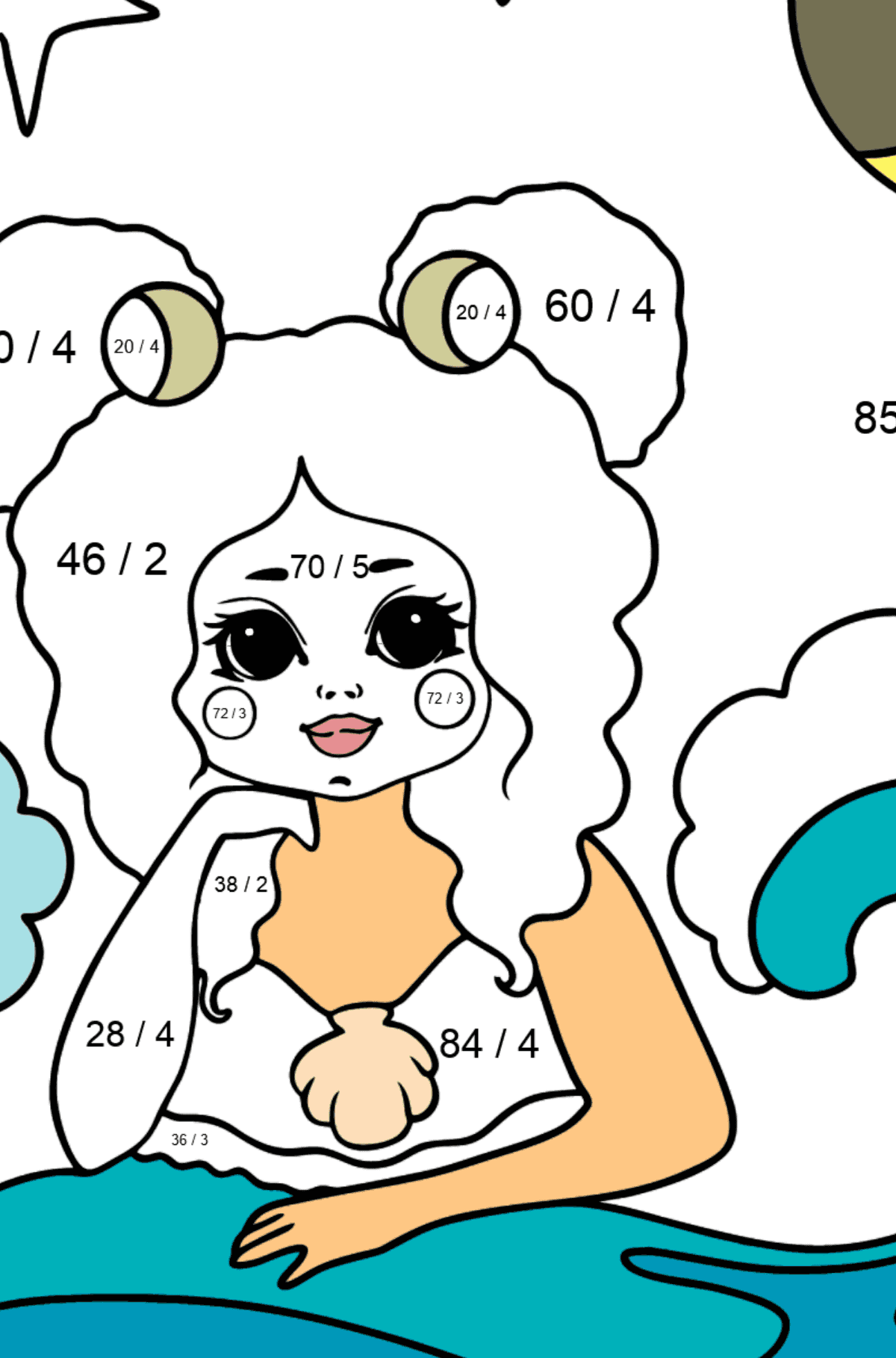 Mermaid and Moon coloring page - Math Coloring - Division for Kids