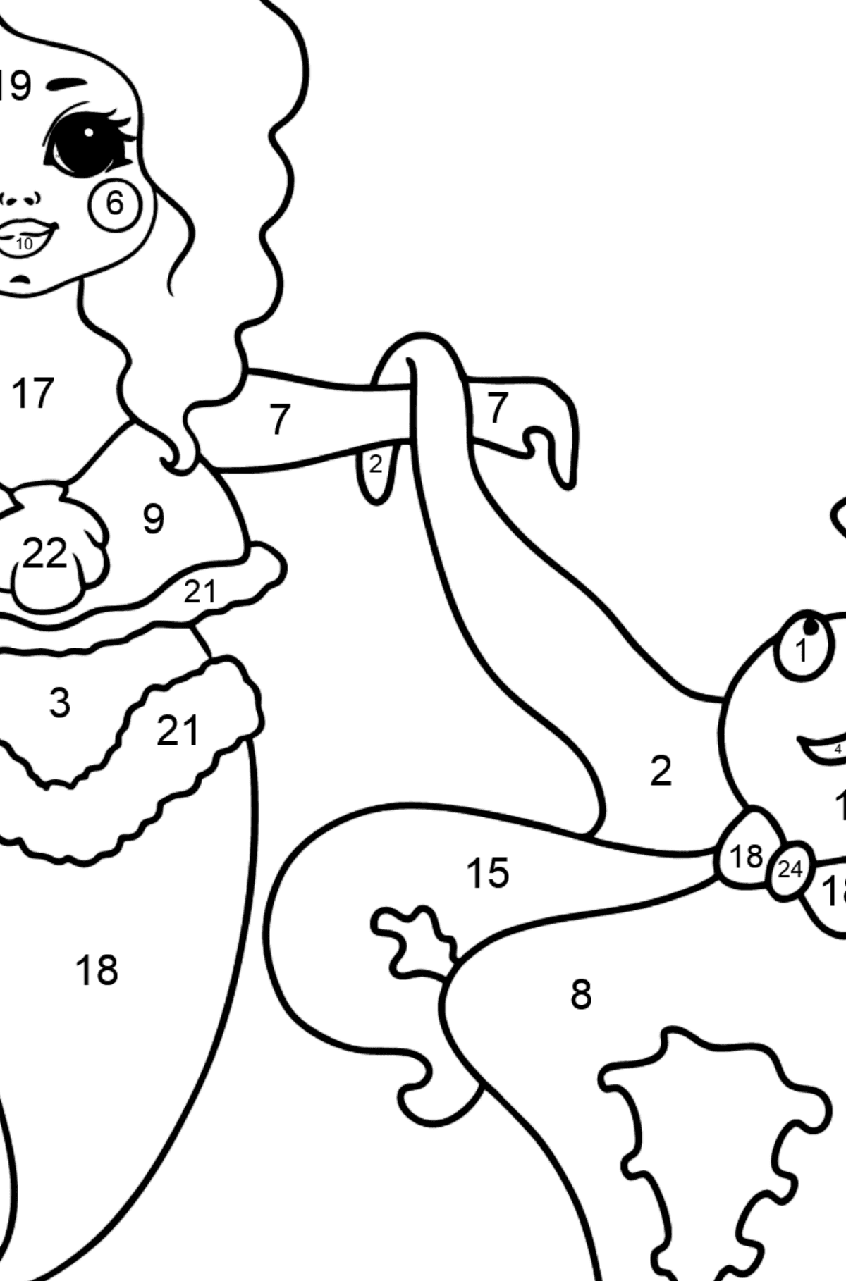 Meerjungfrau und Krake Ausmalbild - Malen nach Zahlen für Kinder