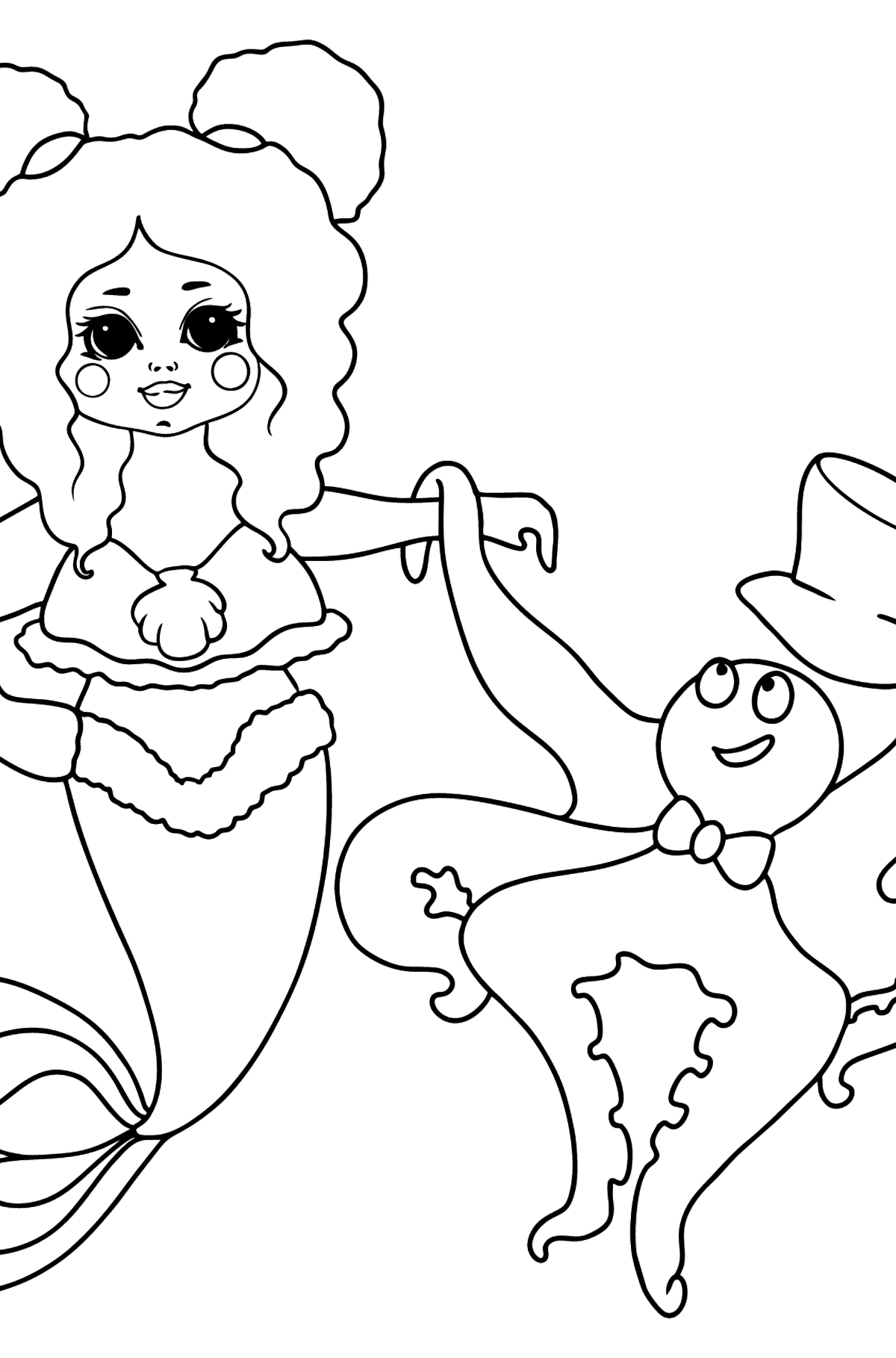 Tegning til farvning havfrue og blæksprutte - Tegninger til farvelægning for børn