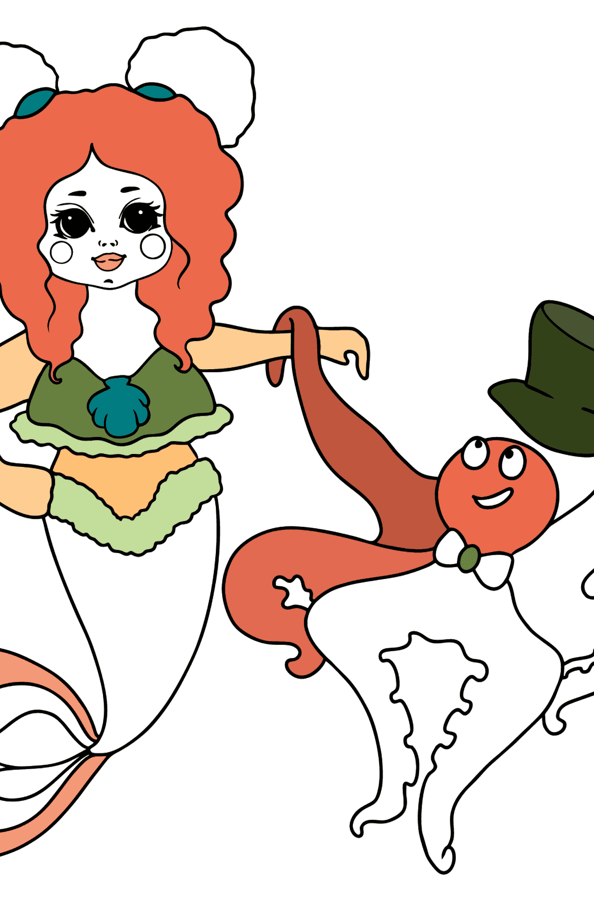 Dibujo de Sirena y Pulpo para colorear - Dibujos para Colorear para Niños