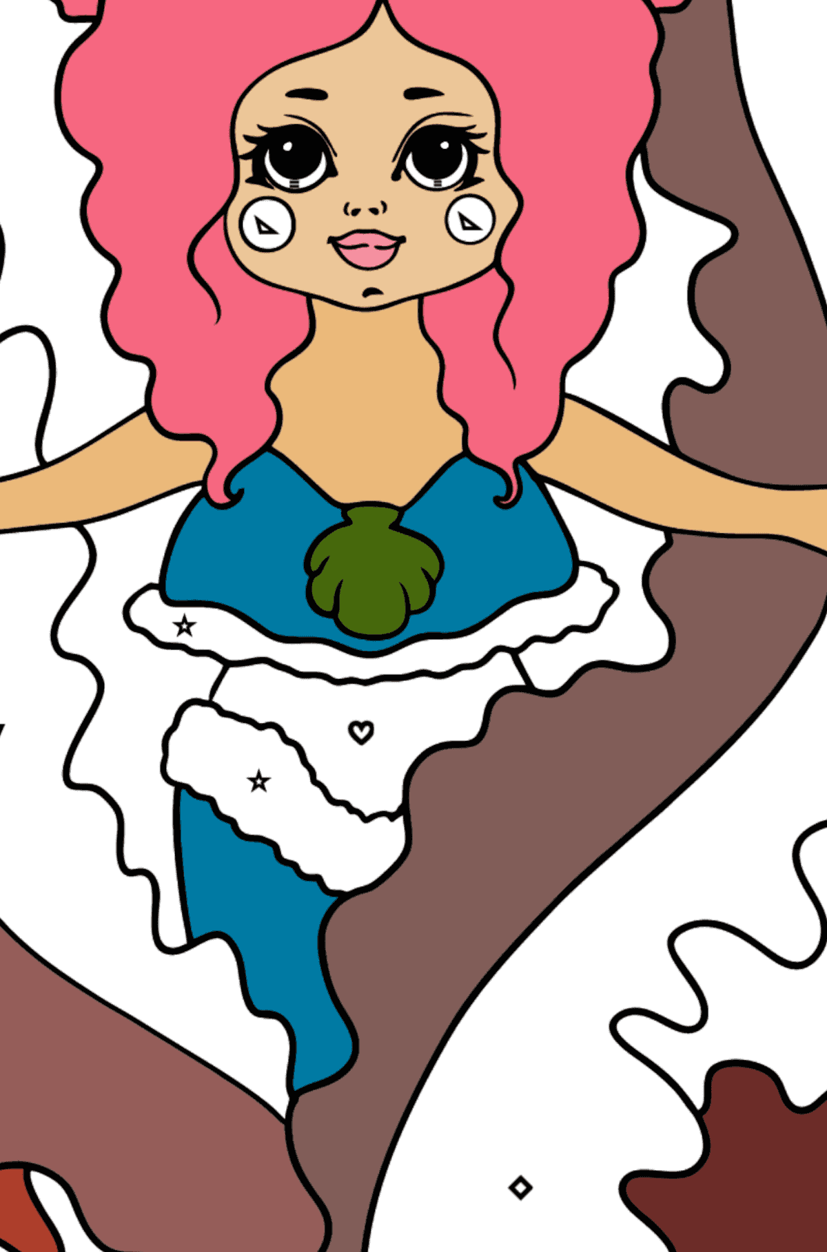 Dibujo de Sirena y Algas Rojas para colorear - Colorear por Símbolos para Niños