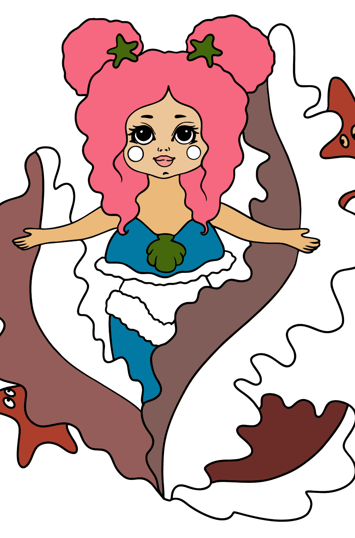 Dibujo de Sirena y Algas Rojas para colorear - Dibujos para Colorear para Niños