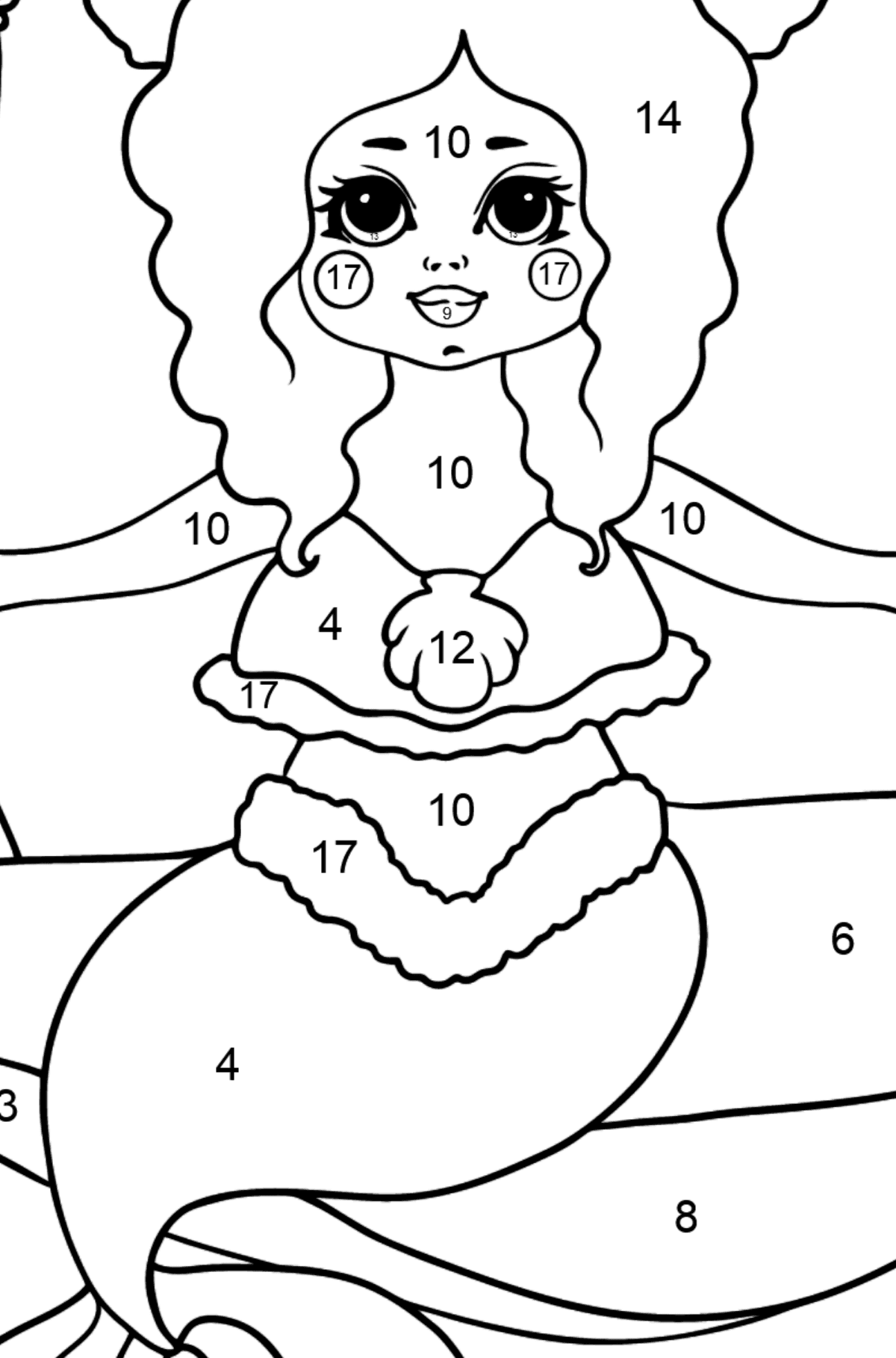 Розмальовка красива русалка для дівчаток - Розмальовки за номерами для дітей