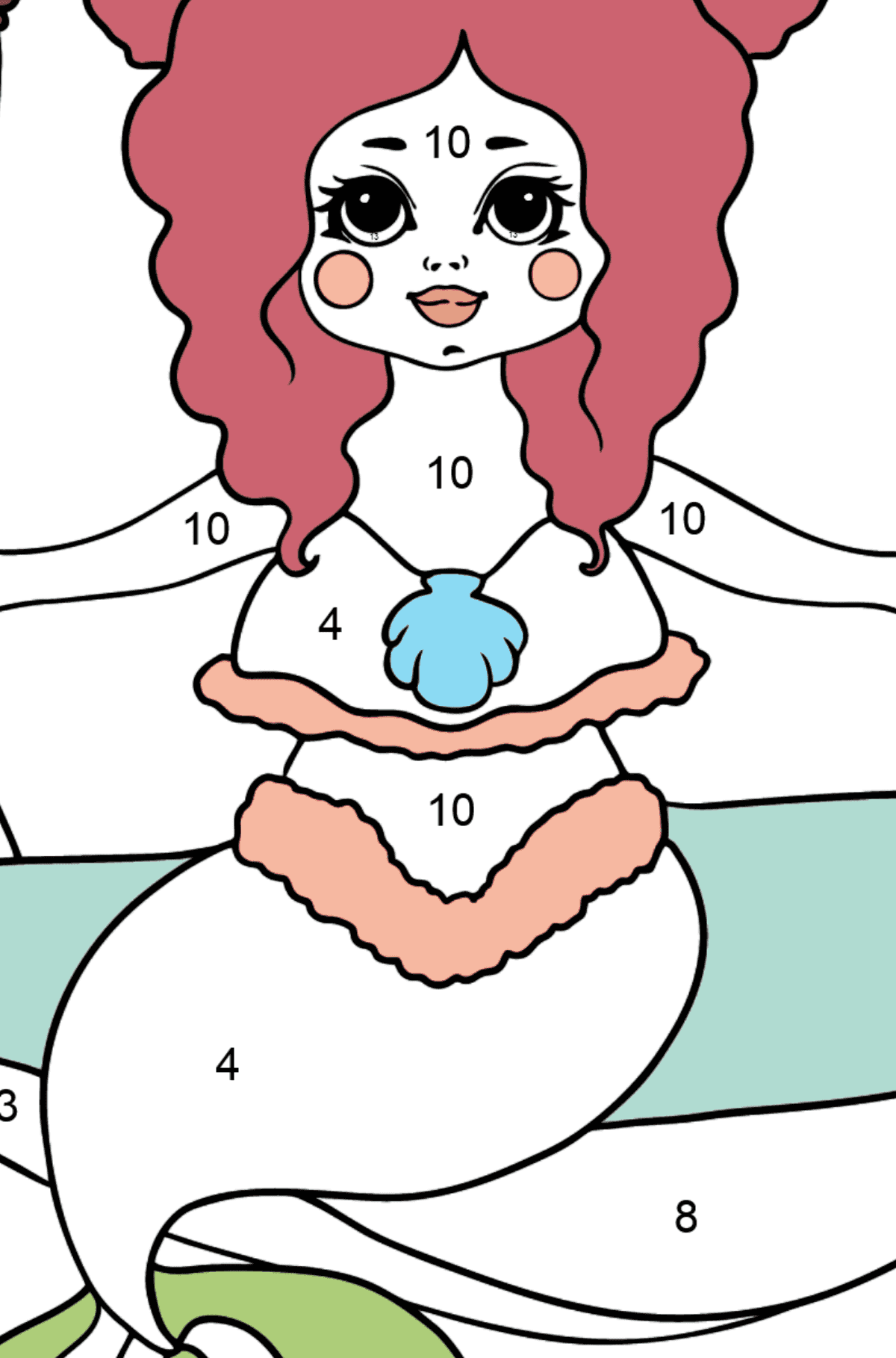 Mermaid and Two Fish coloring page - Coloring by Numbers for Kids